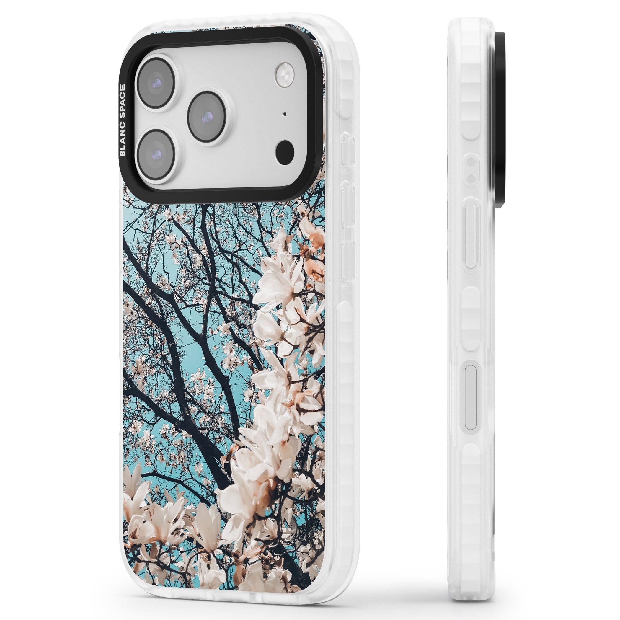 Magnolia Bloom iPhone 17 Pro Impact Pro Clear Phone Case Side Profile