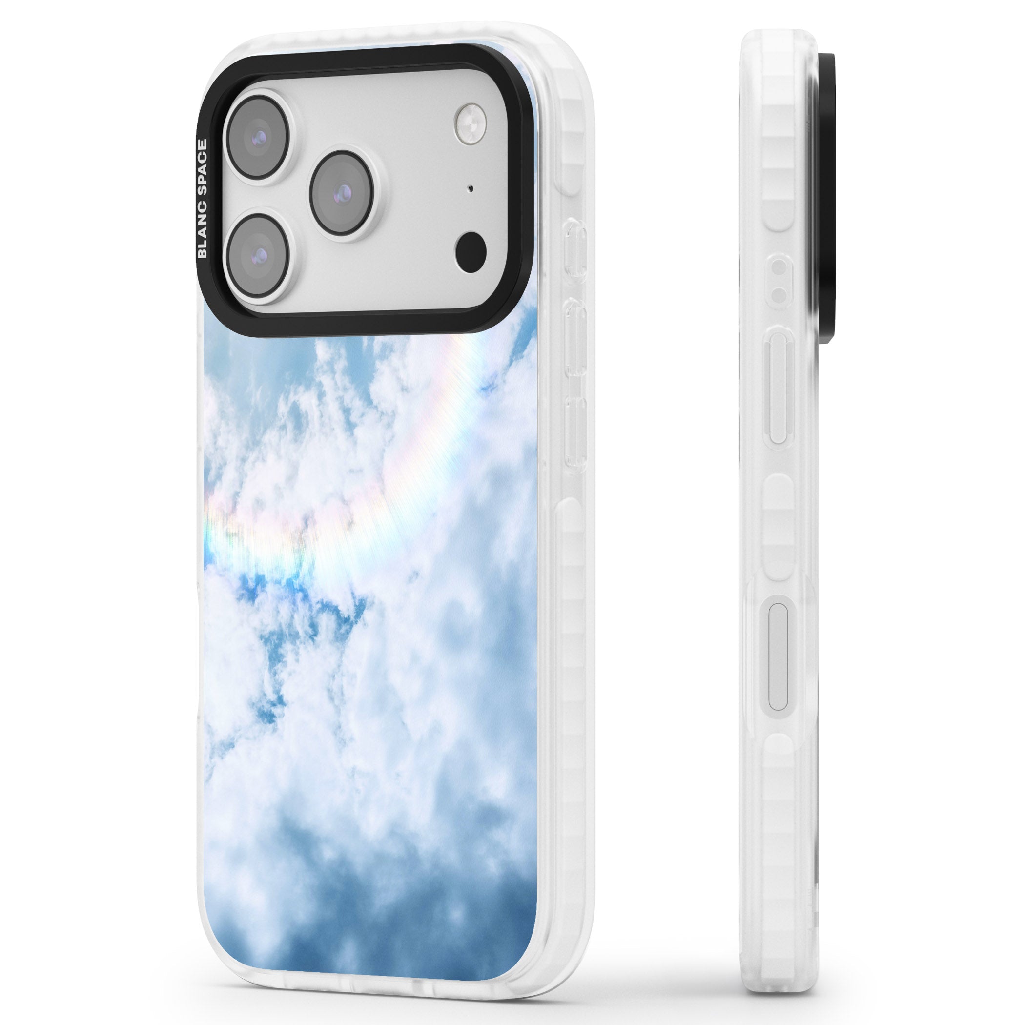 Pastel Rainbow Sky iPhone 17 Pro Impact Pro Clear Phone Case Side Profile