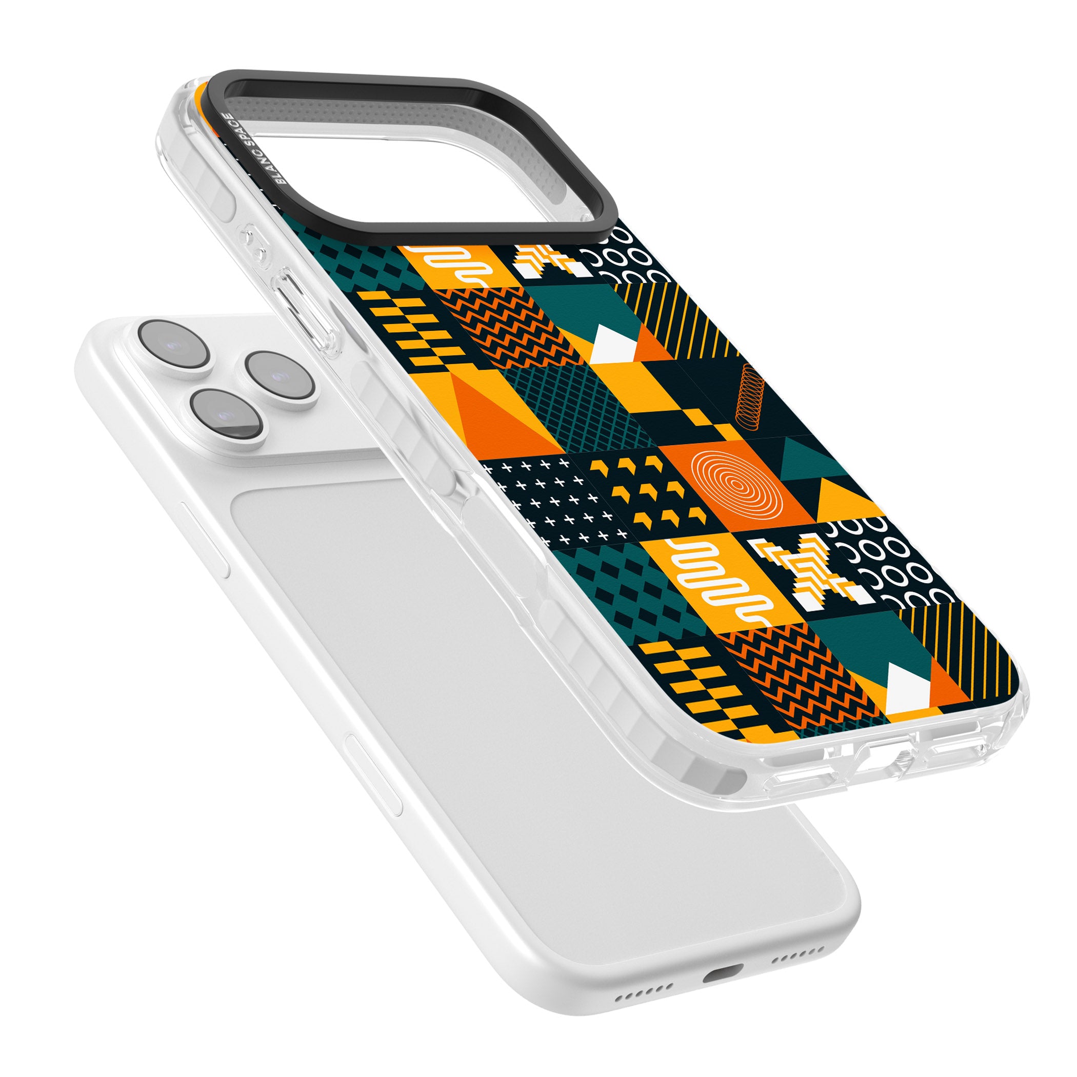 Funky Geometric Patterns: Orange & Dark Green iPhone 17 Pro Impact Pro Clear Phone Case Colours