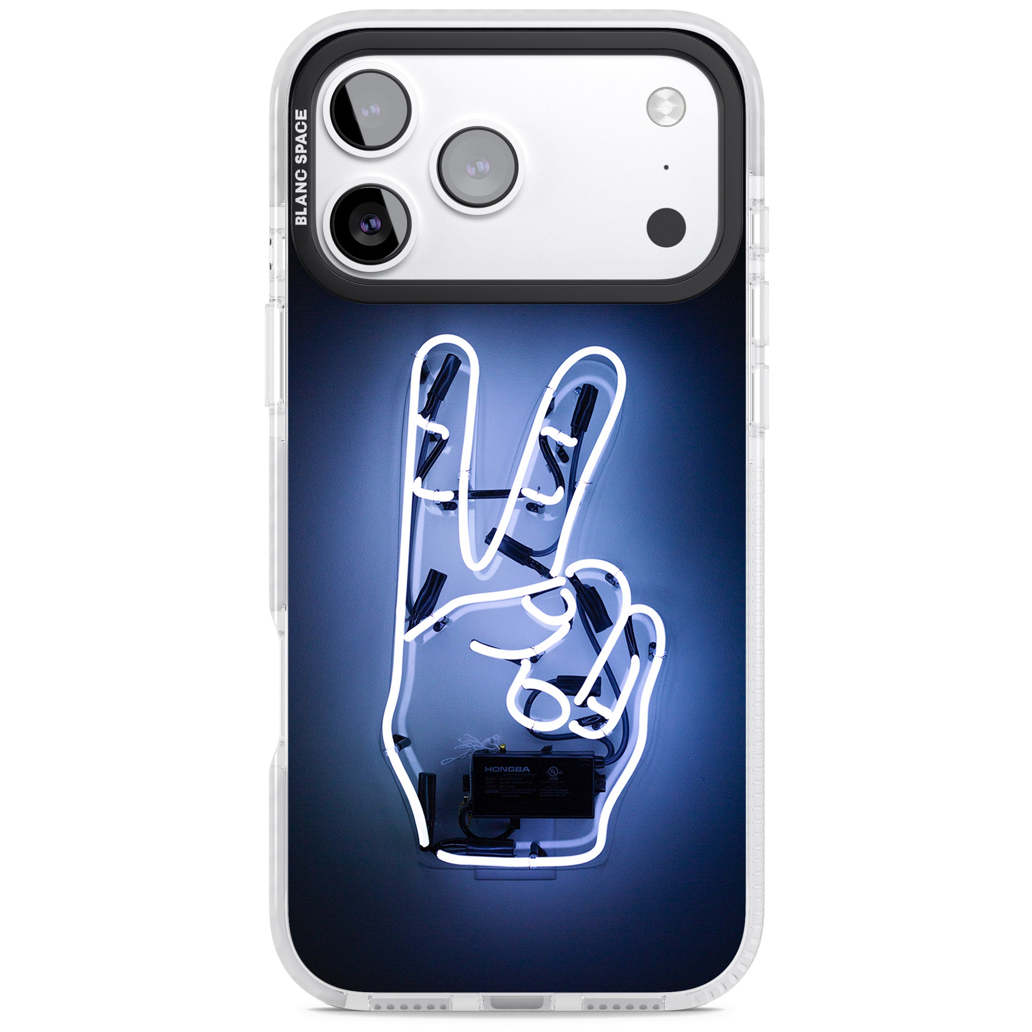 Neon Peace Sign iPhone 17 Pro Impact Pro Clear Phone Case