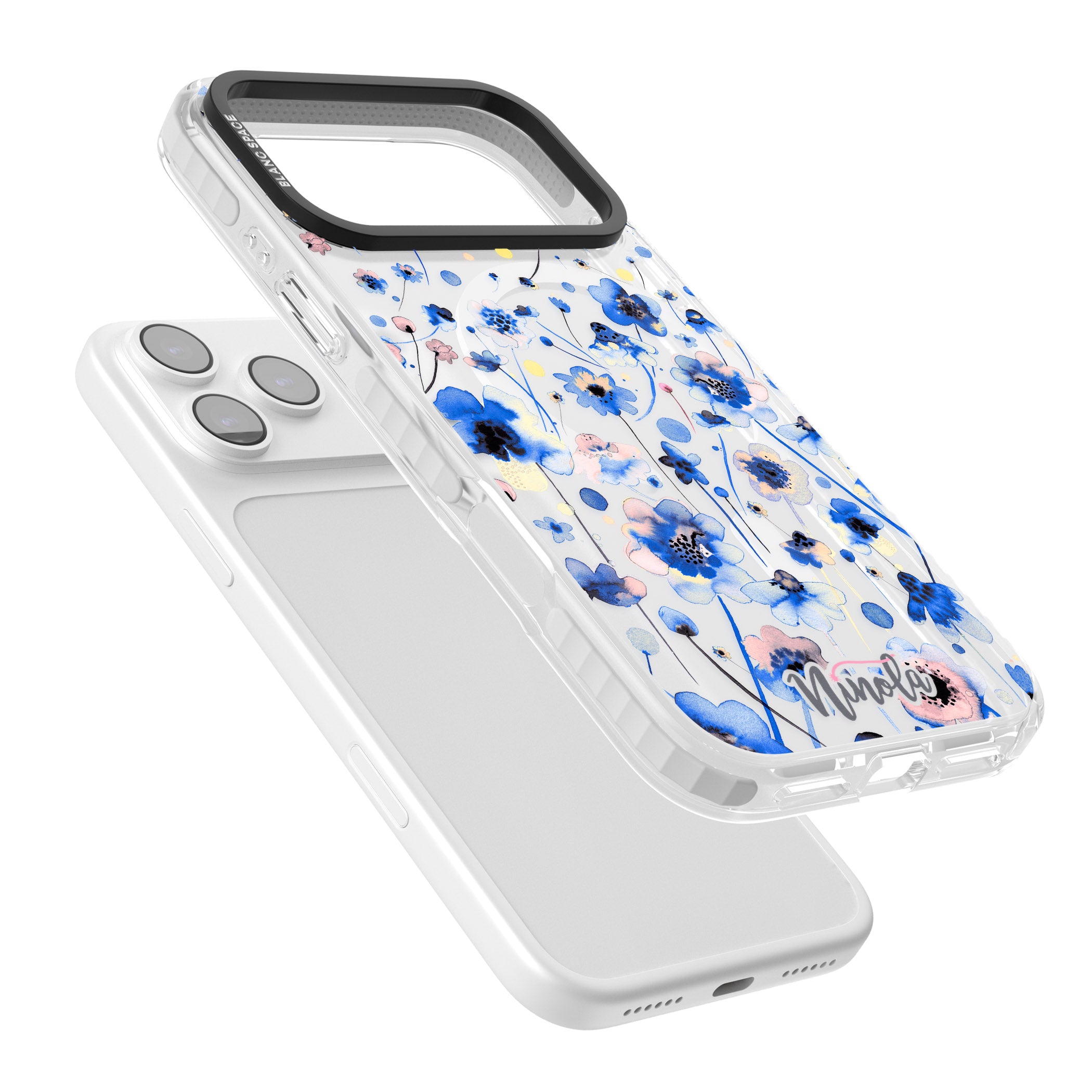 Ink Flowers Blue iPhone 17 Pro Impact Pro Clear Phone Case Colours