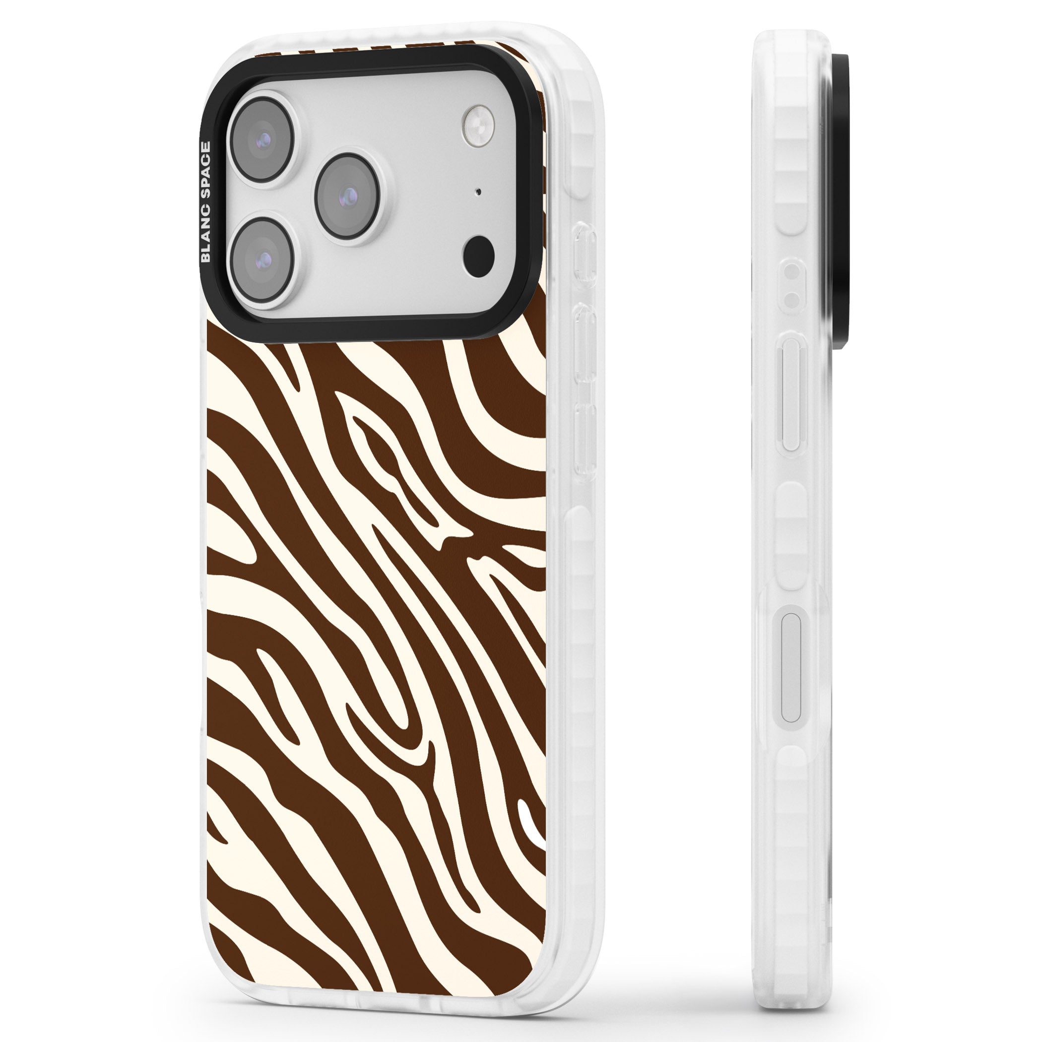 Brown & Cream Zebra iPhone 17 Pro Impact Pro Clear Phone Case Side Profile