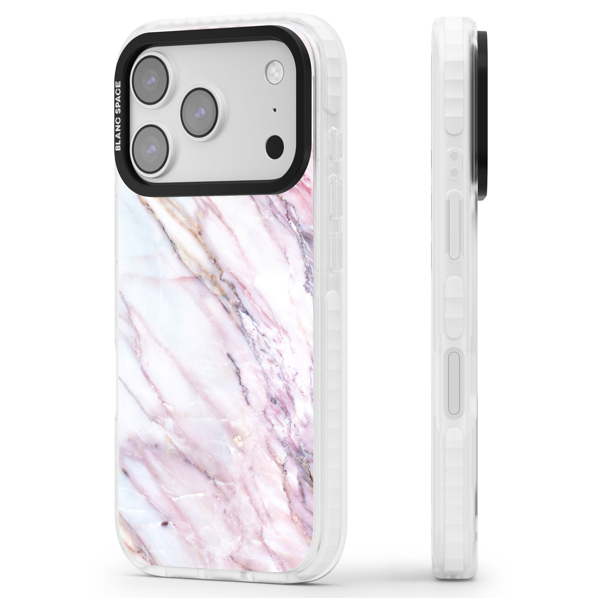 Blush Marble Glow iPhone 17 Pro Impact Pro Clear Phone Case Side Profile