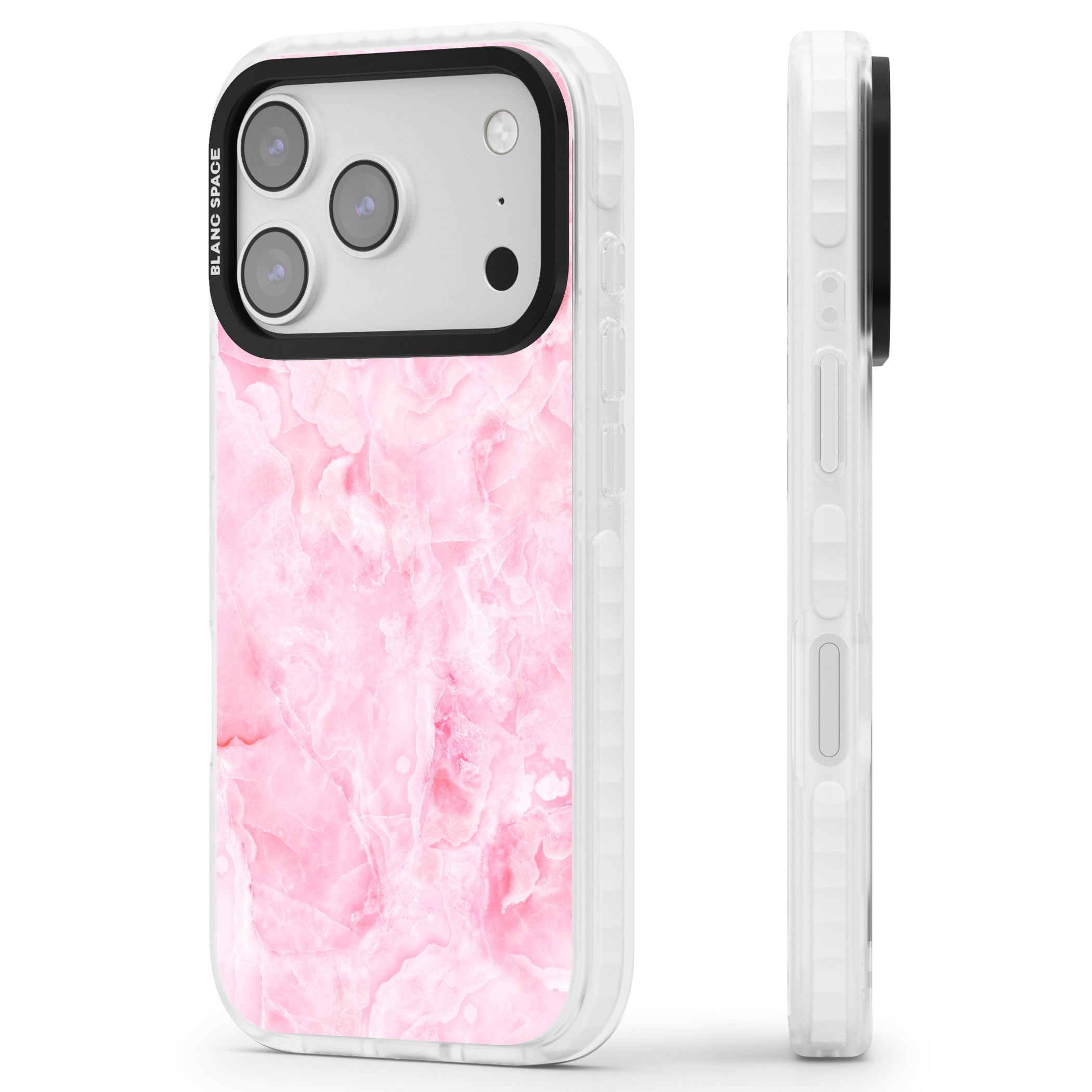 Pink Onyx Marble iPhone 17 Pro Impact Pro Clear Phone Case Side Profile
