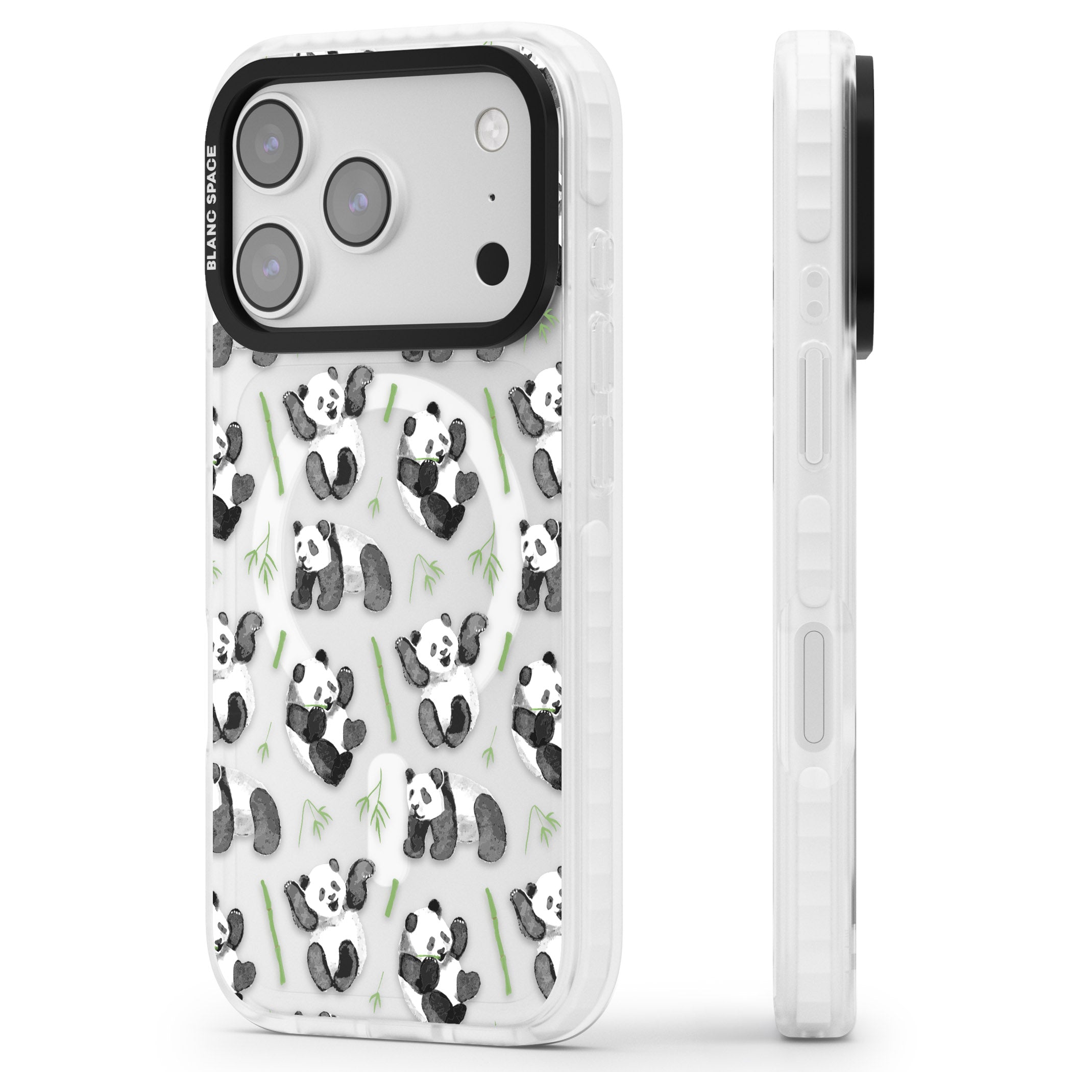 Watercolour Panda Pattern iPhone 17 Pro Impact Pro Clear Phone Case Side Profile