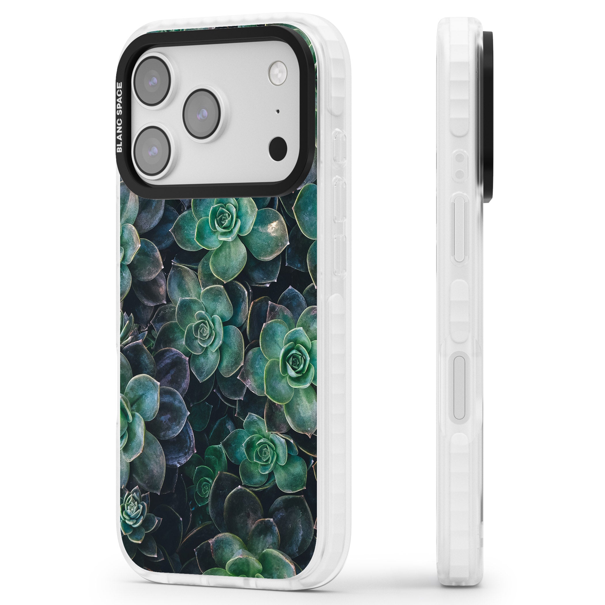 Succulent Bloom Botanical iPhone 17 Pro Impact Pro Clear Phone Case Side Profile