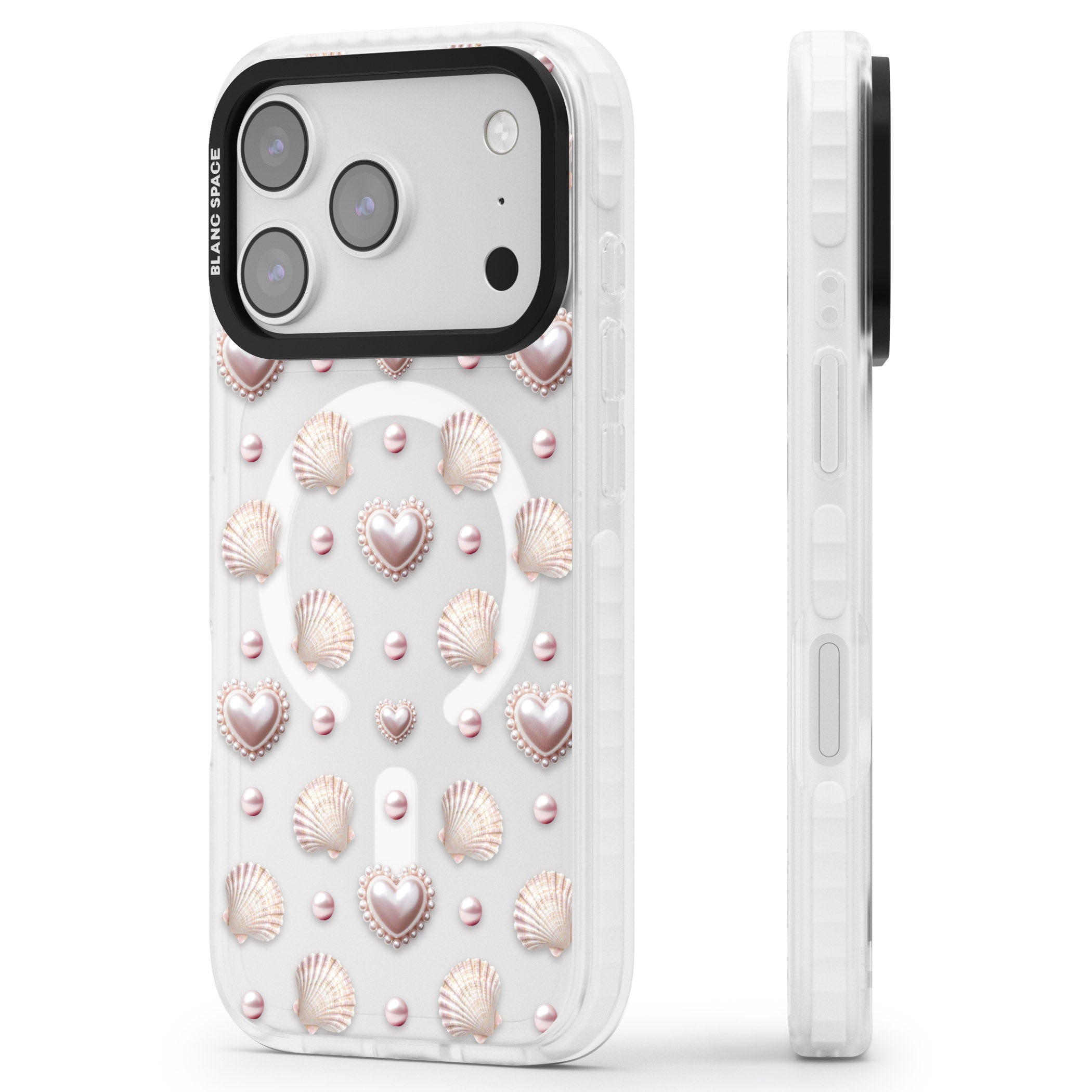 Pearl Hearts iPhone 17 Pro Impact Pro Clear Phone Case Side Profile