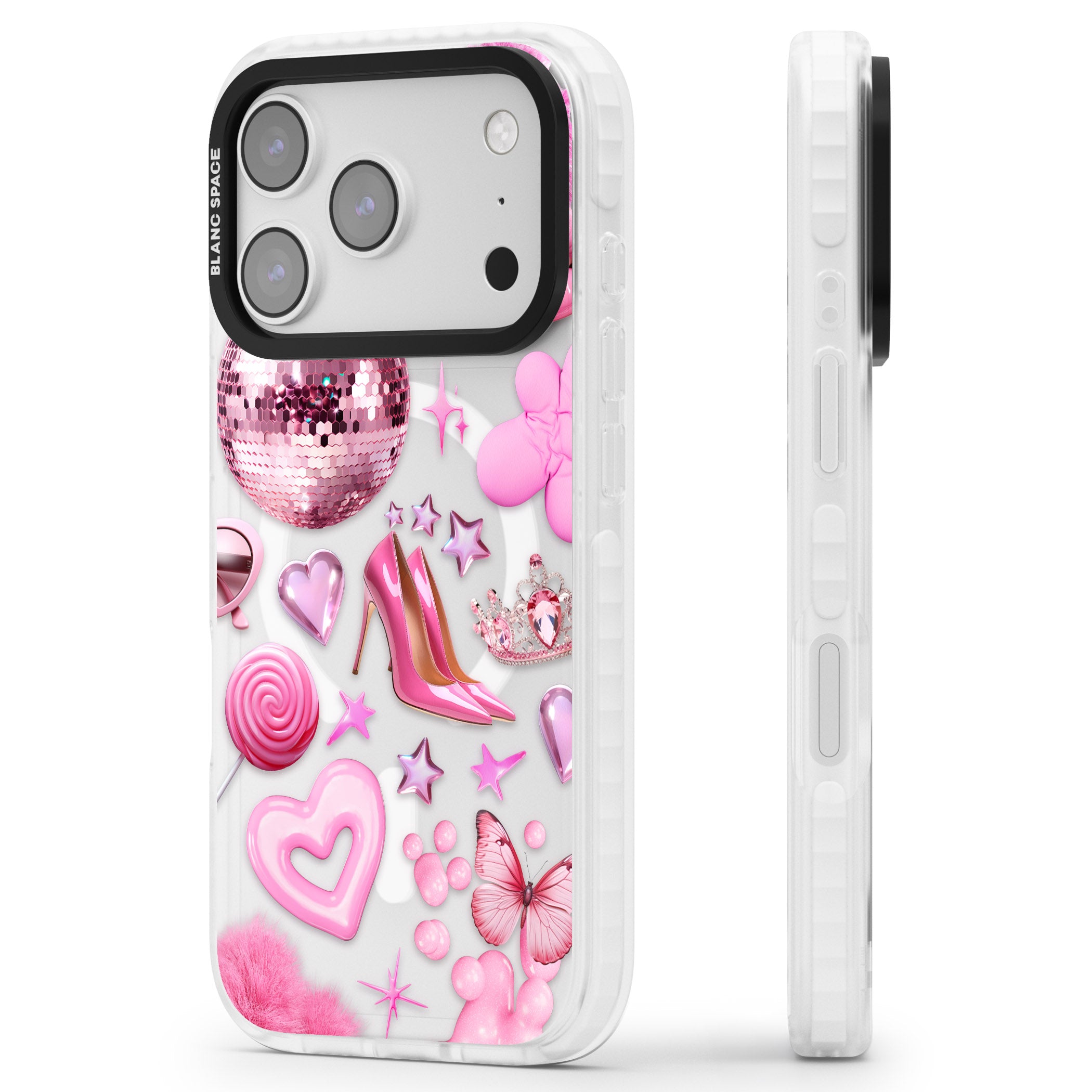 Pink Glam iPhone 17 Pro Impact Pro Clear Phone Case Side Profile