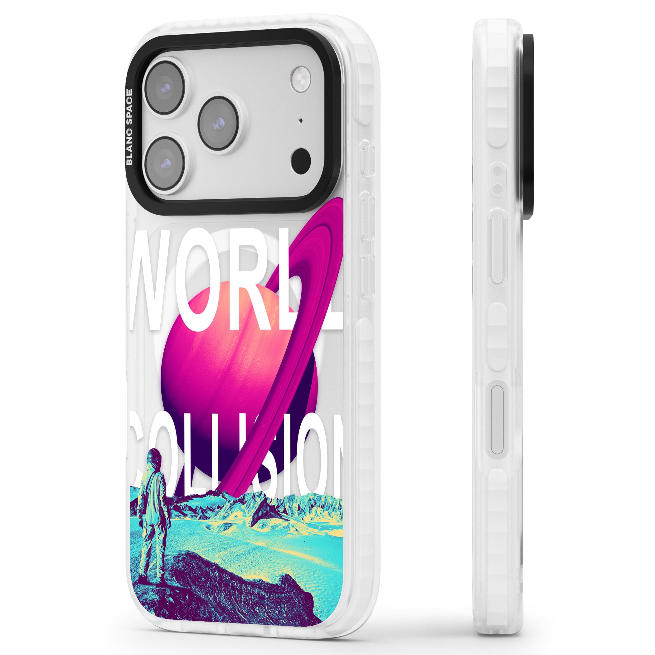 World Collision iPhone 17 Pro Impact Pro Clear Phone Case Side Profile