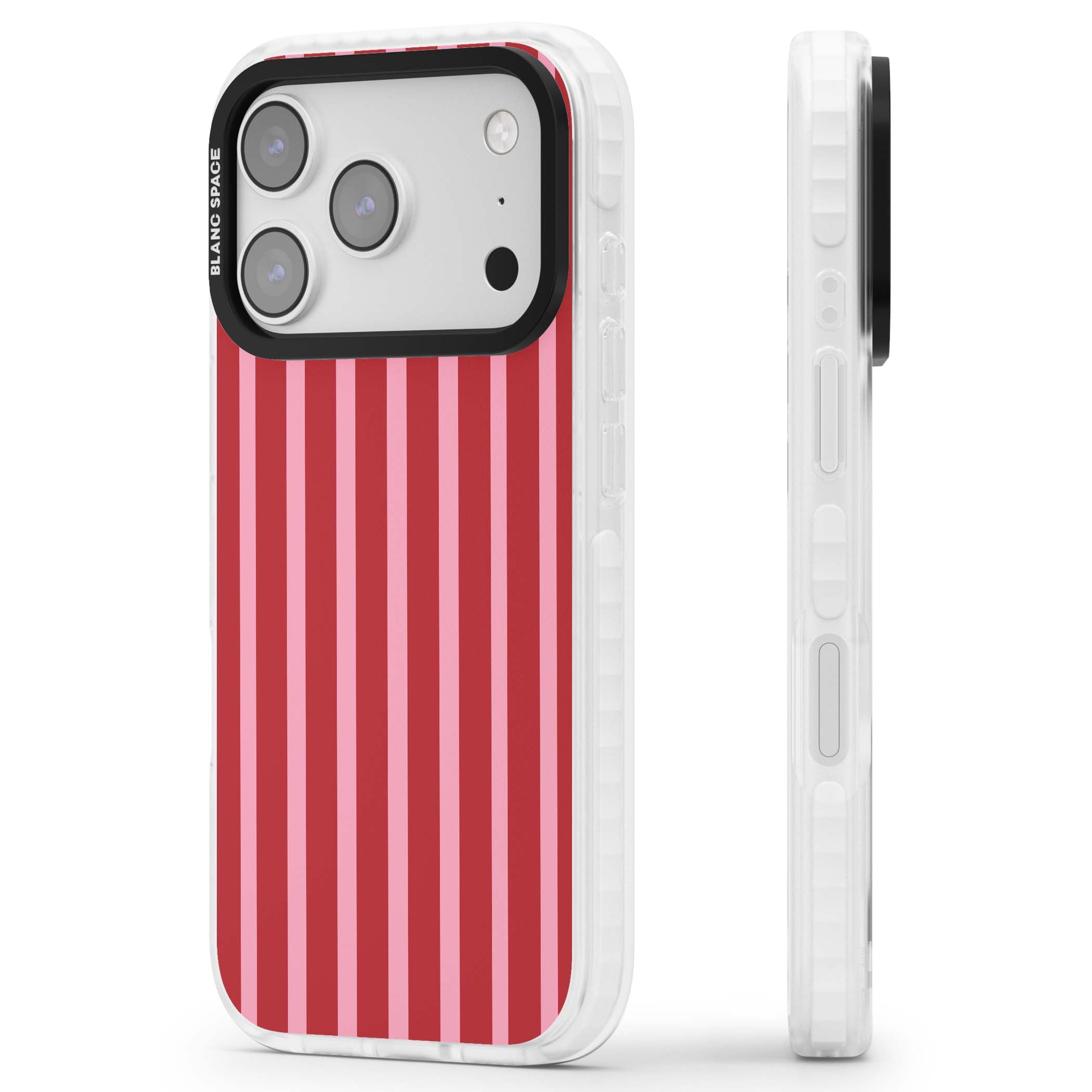 Raspberry Stripe coquette iPhone case featuring red and pink vertical stripes in a candy-inspired pattern | Impact Magsafe case for iPhone 17 Pro, iPhone 17 Pro Max