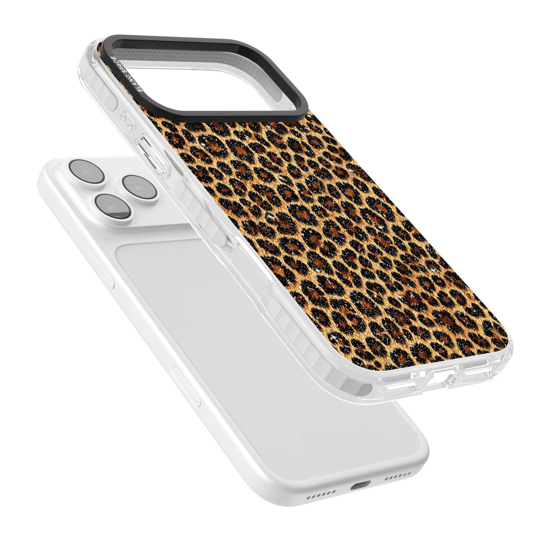 Diamond Leopard leopard print iPhone case featuring golden tan fur, black rosette spots and subtle glitter sparkle | Impact Magsafe case for iPhone 17 Pro, iPhone 17 Pro Max