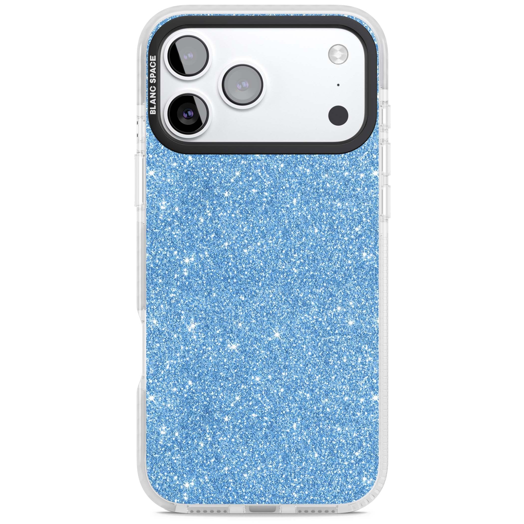 Blue Glitter blue glitter iPhone case featuring dense sparkling cerulean glitter with a glamorous shimmering finish | Impact Magsafe case for iPhone 17 Pro, iPhone 17 Pro Max