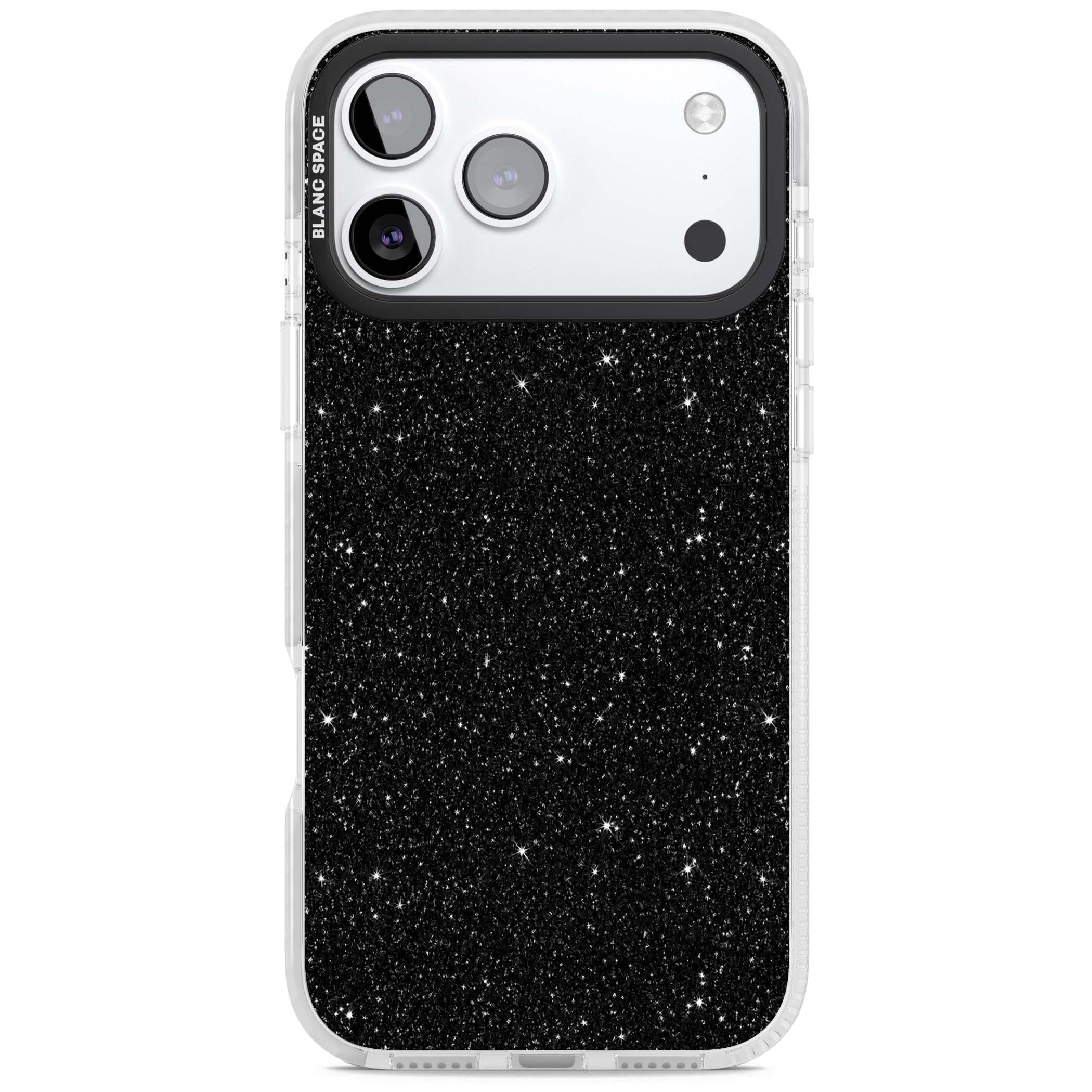 Black Glitter black glitter iPhone case featuring an all-over sparkly shimmer pattern on a jet black base | Impact Magsafe case for iPhone 17 Pro, iPhone 17 Pro Max