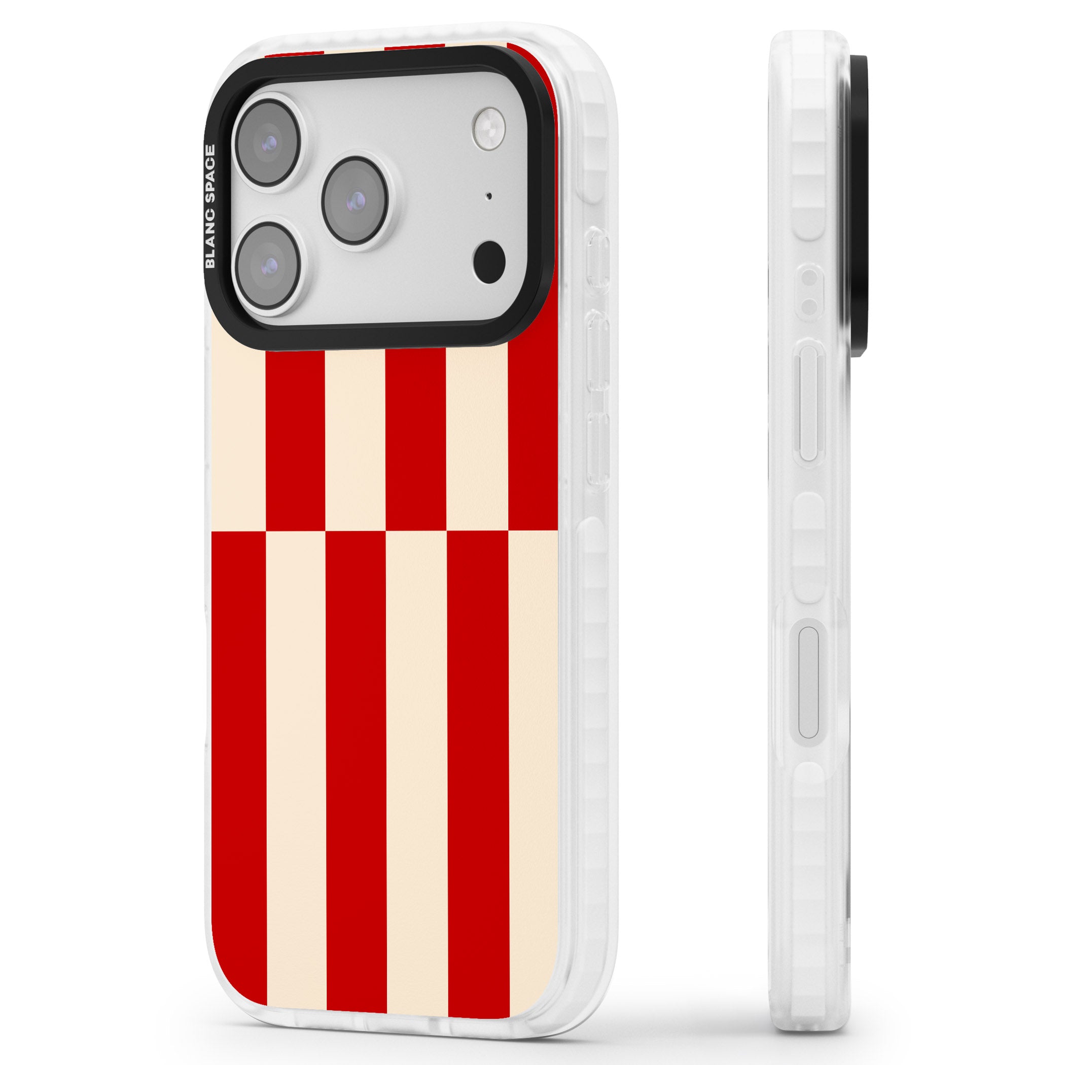 Retro Red Stripes iPhone 17 Pro Impact Pro Clear Phone Case Side Profile