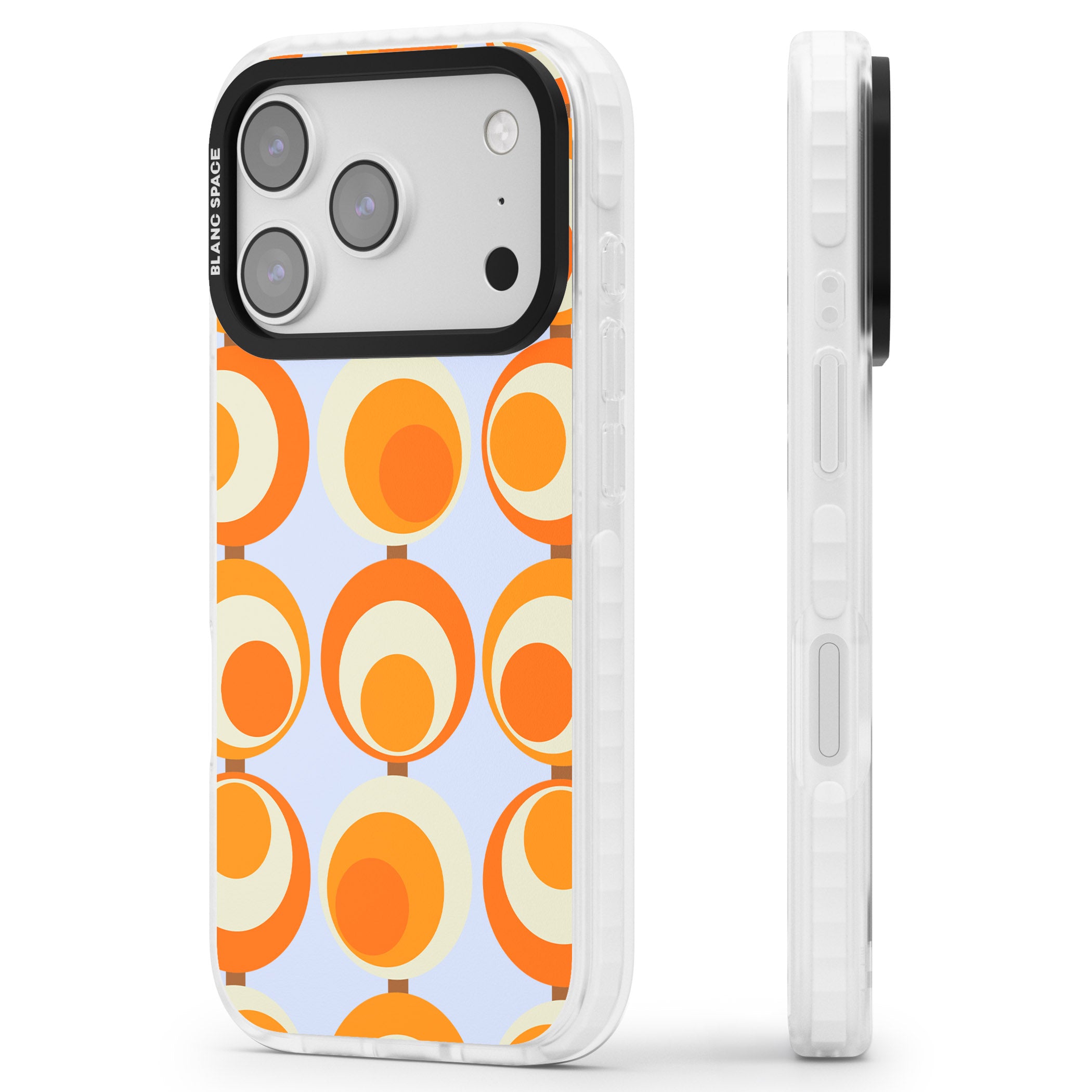 Mid Century Blue Orange Pattern iPhone 17 Pro Impact Pro Clear Phone Case Side Profile