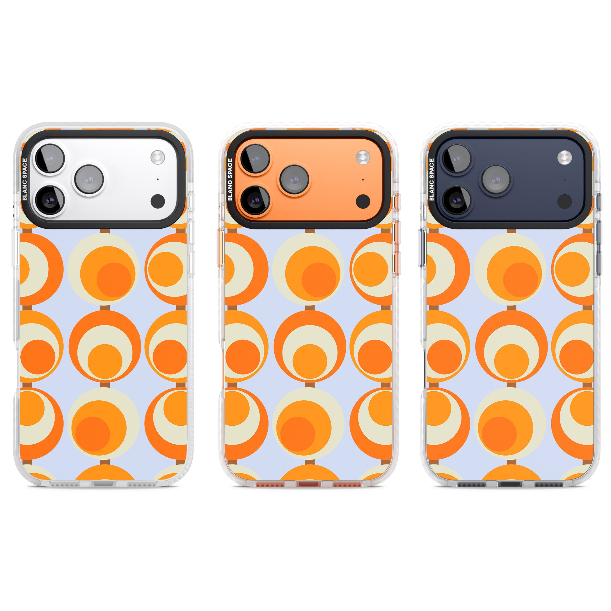 Mid Century Blue Orange Pattern iPhone 17 Pro Impact Pro Clear Phone Case APT Impact Protection