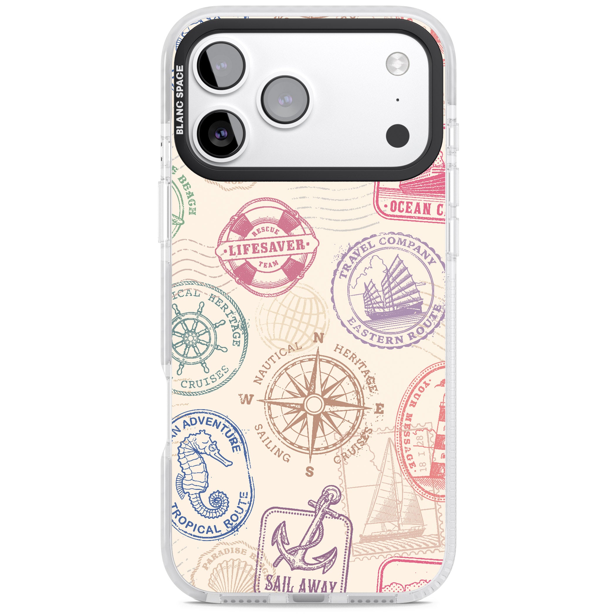 Nautical Stamps iPhone 17 Pro Impact Pro Clear Phone Case