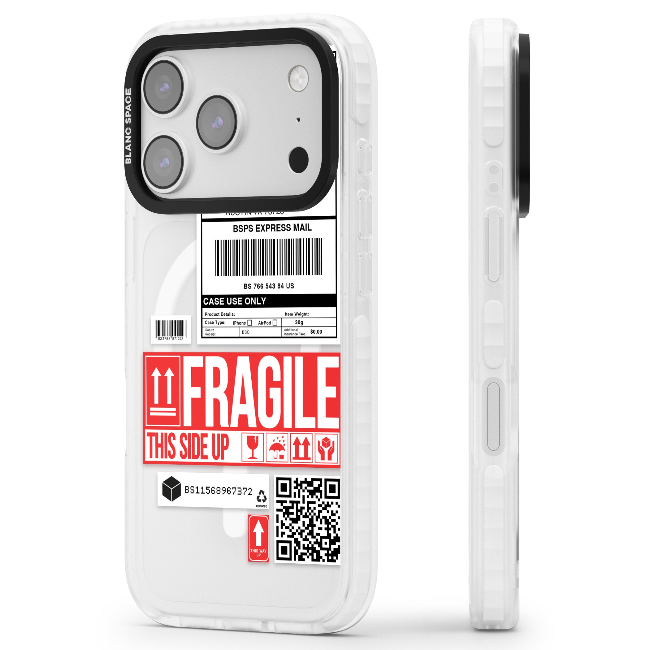 Shipping Label iPhone 17 Pro Impact Pro Clear Phone Case Side Profile