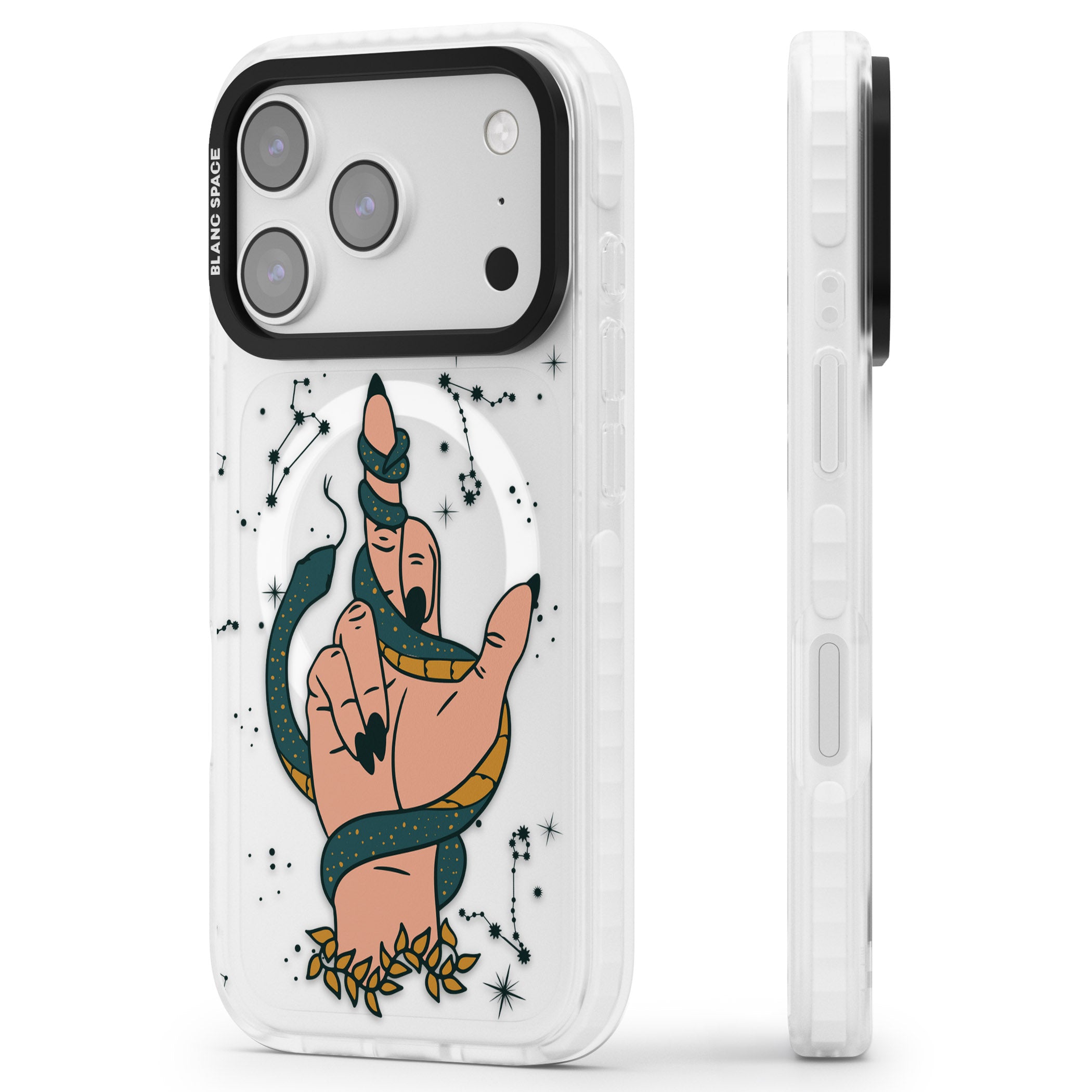 Snakes, Stars And Cynicism iPhone 17 Pro Impact Pro Clear Phone Case Side Profile