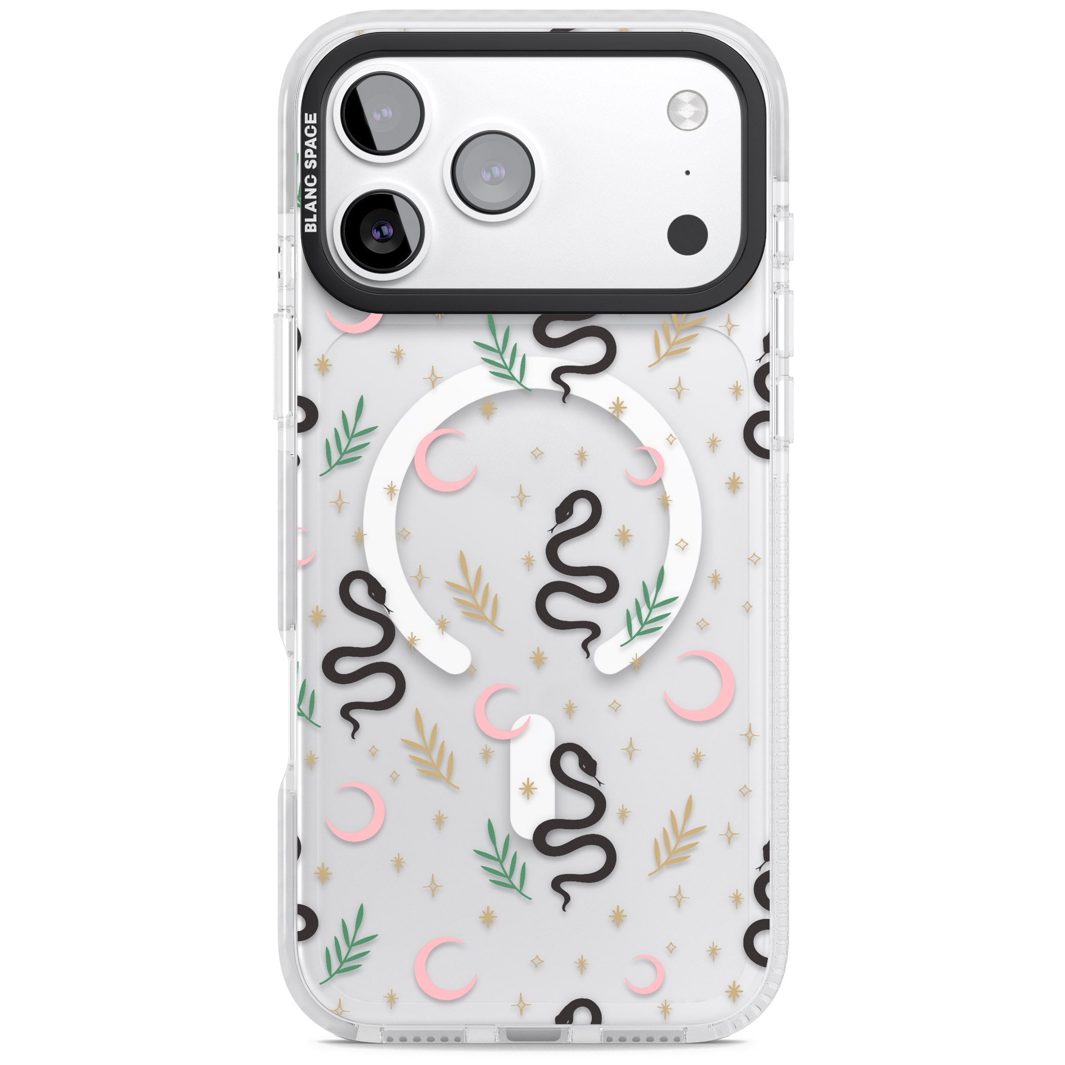 Snake & Moon Pattern iPhone 17 Pro Impact Pro Clear Phone Case