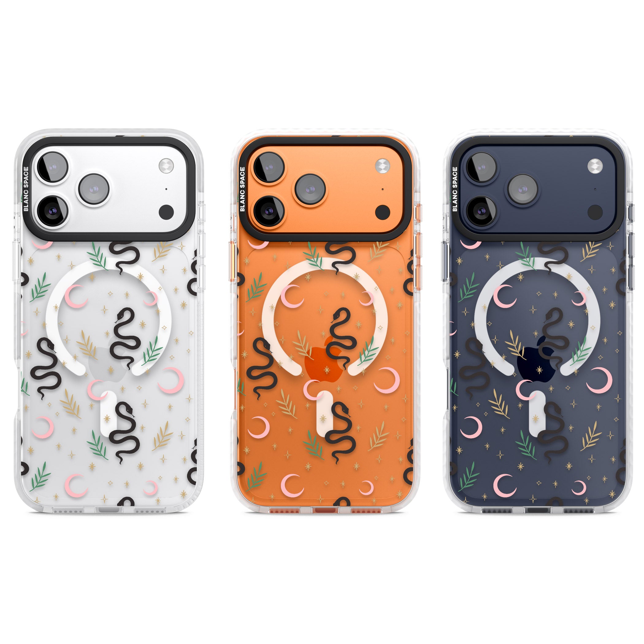Snake & Moon Pattern iPhone 17 Pro Impact Pro Clear Phone Case APT Impact Protection