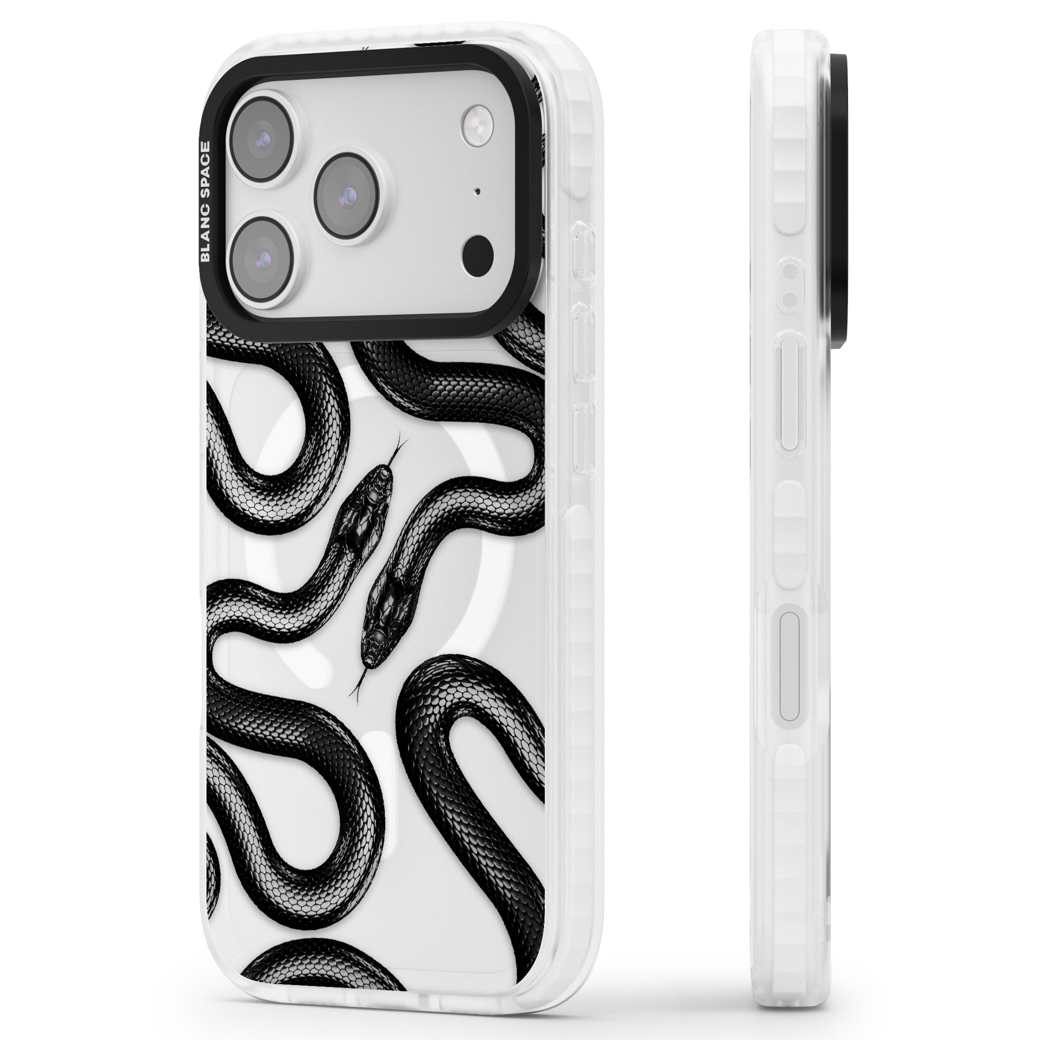 Black Kingsnake iPhone 17 Pro Impact Pro Clear Phone Case Side Profile