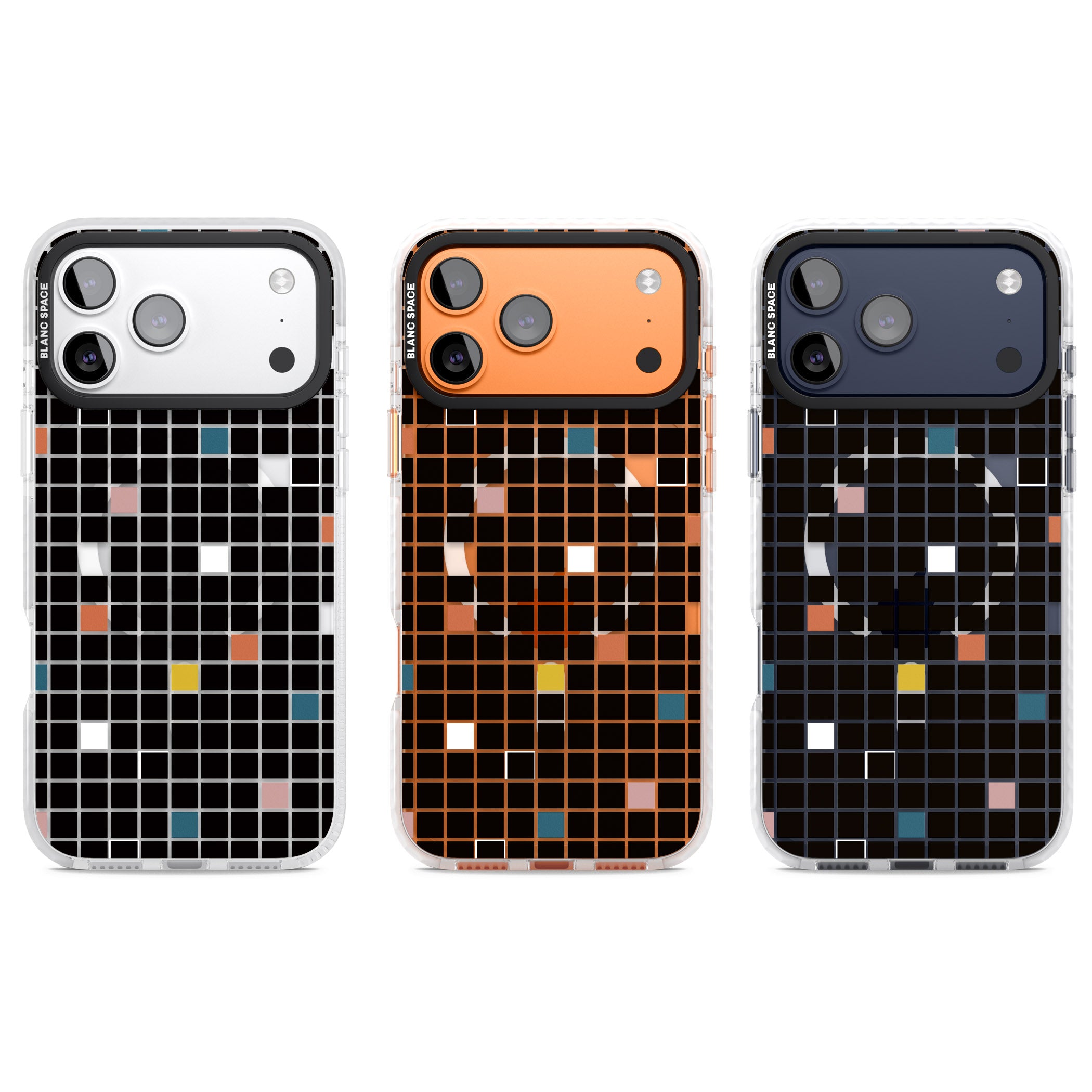 Earthtone Black Geometric Grid iPhone 17 Pro Impact Pro Clear Phone Case APT Impact Protection