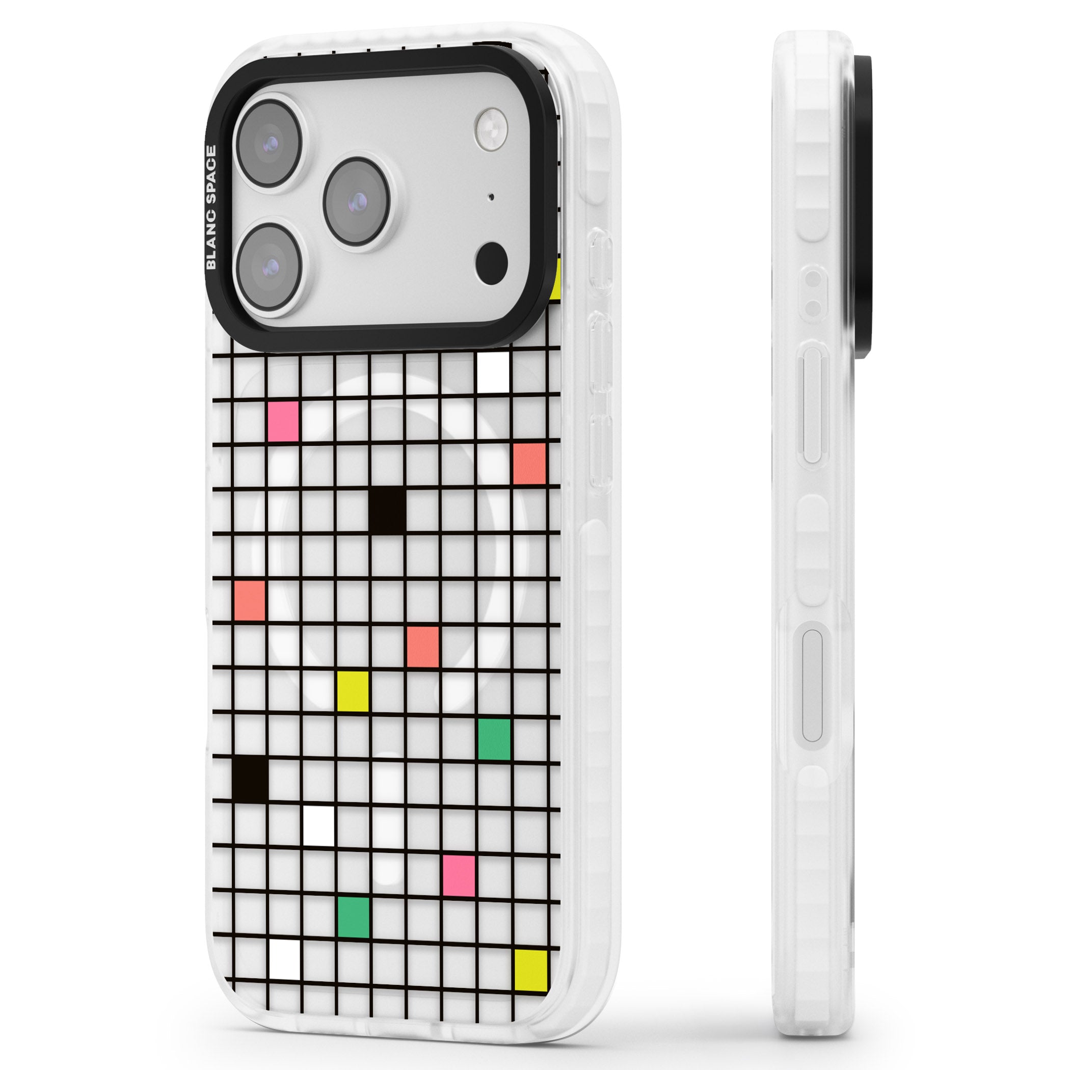 Vibrant Clear Geometric Grid iPhone 17 Pro Impact Pro Clear Phone Case Side Profile