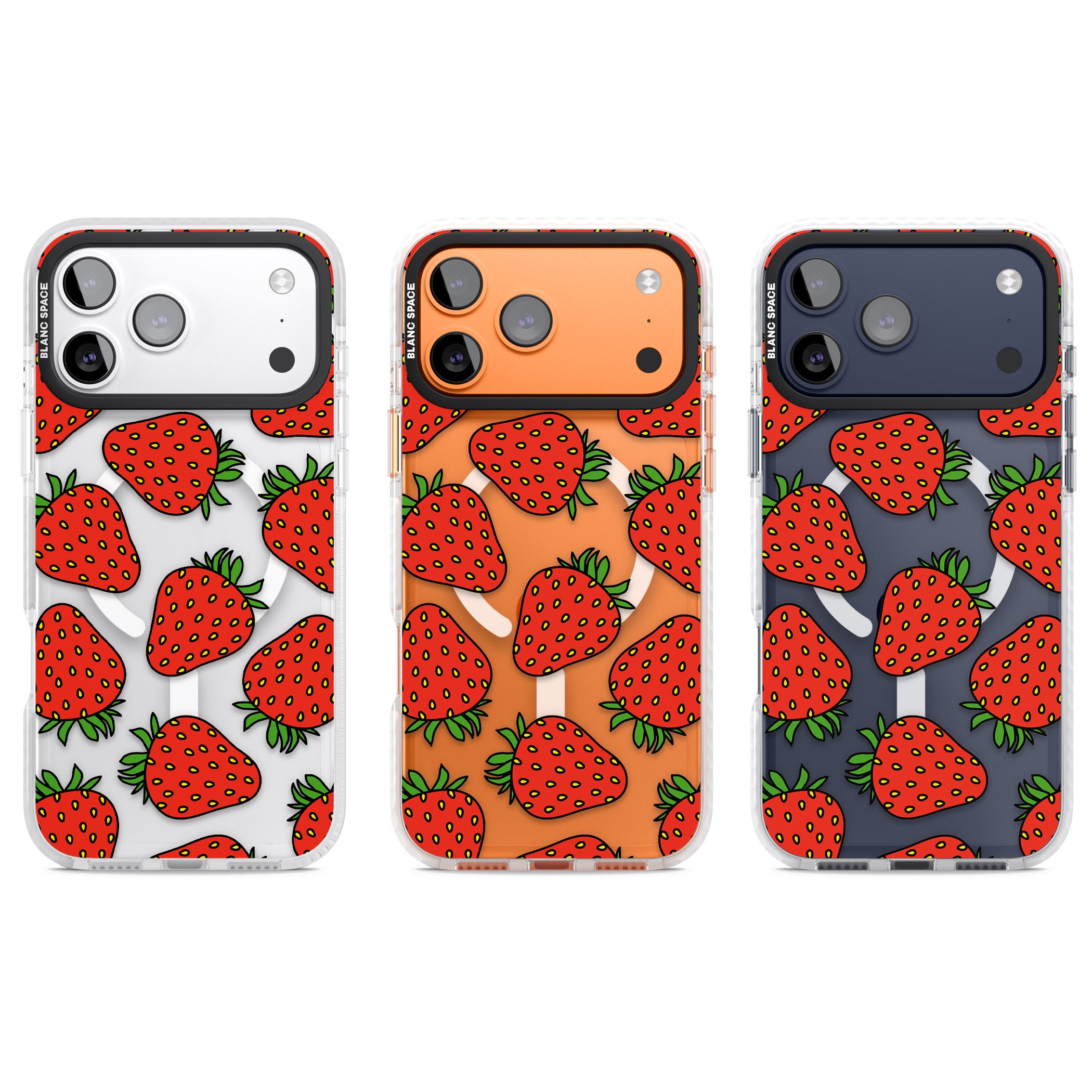 Strawberry Pattern iPhone 17 Pro Impact Pro Clear Phone Case APT Impact Protection