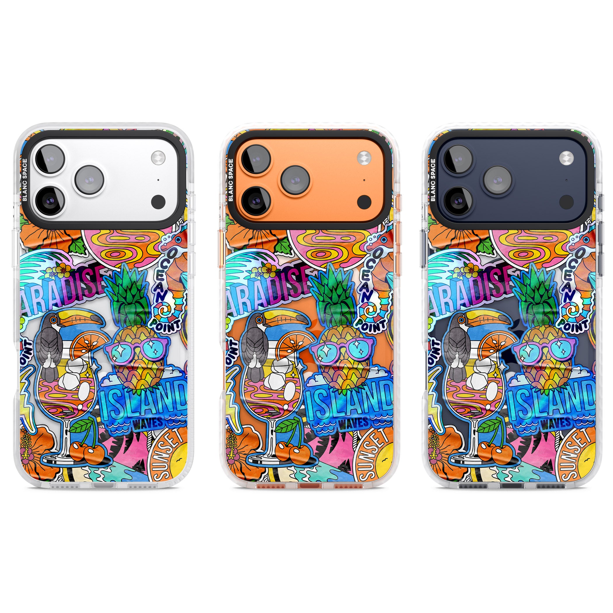 Tropical Vibes Collage iPhone 17 Pro Impact Pro Clear Phone Case APT Impact Protection