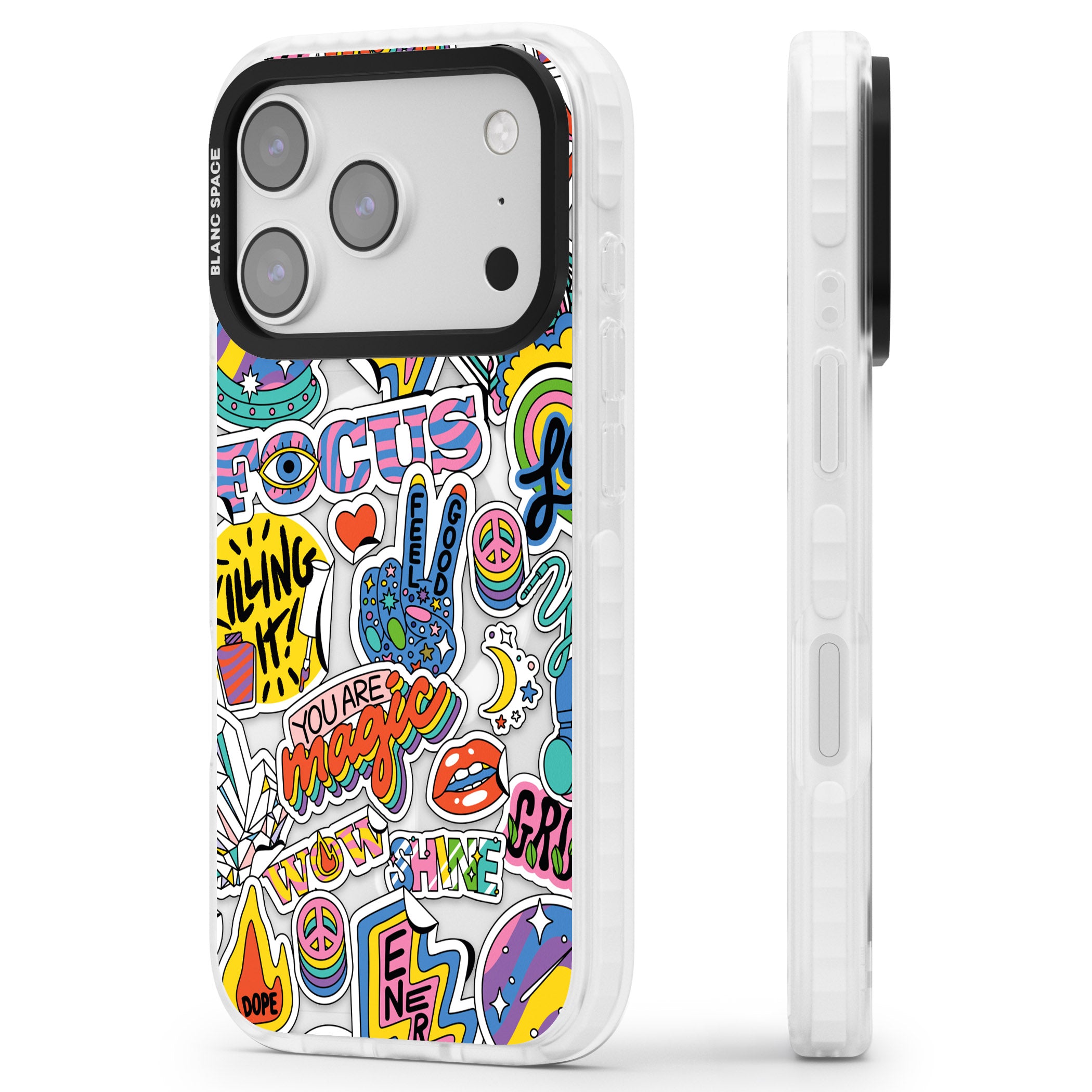 Magic Sticker Collage iPhone 17 Pro Impact Pro Clear Phone Case Side Profile