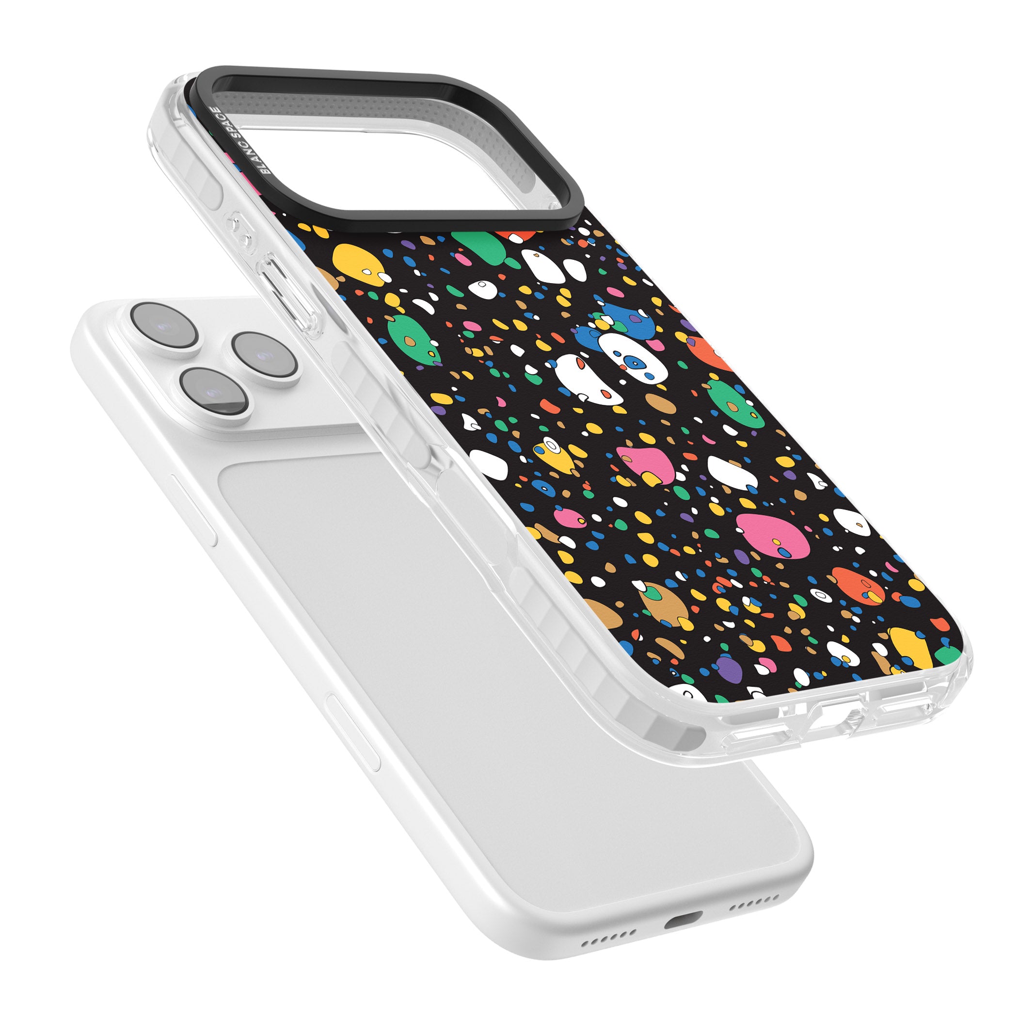 Colourful Confetti Pebbles (Black) iPhone 17 Pro Impact Pro Clear Phone Case Colours