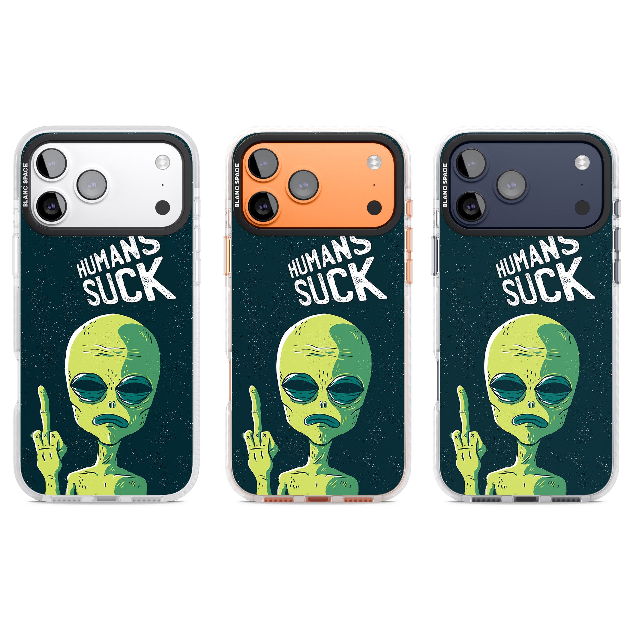 Humans Suck Alien iPhone 17 Pro Impact Pro Clear Phone Case APT Impact Protection