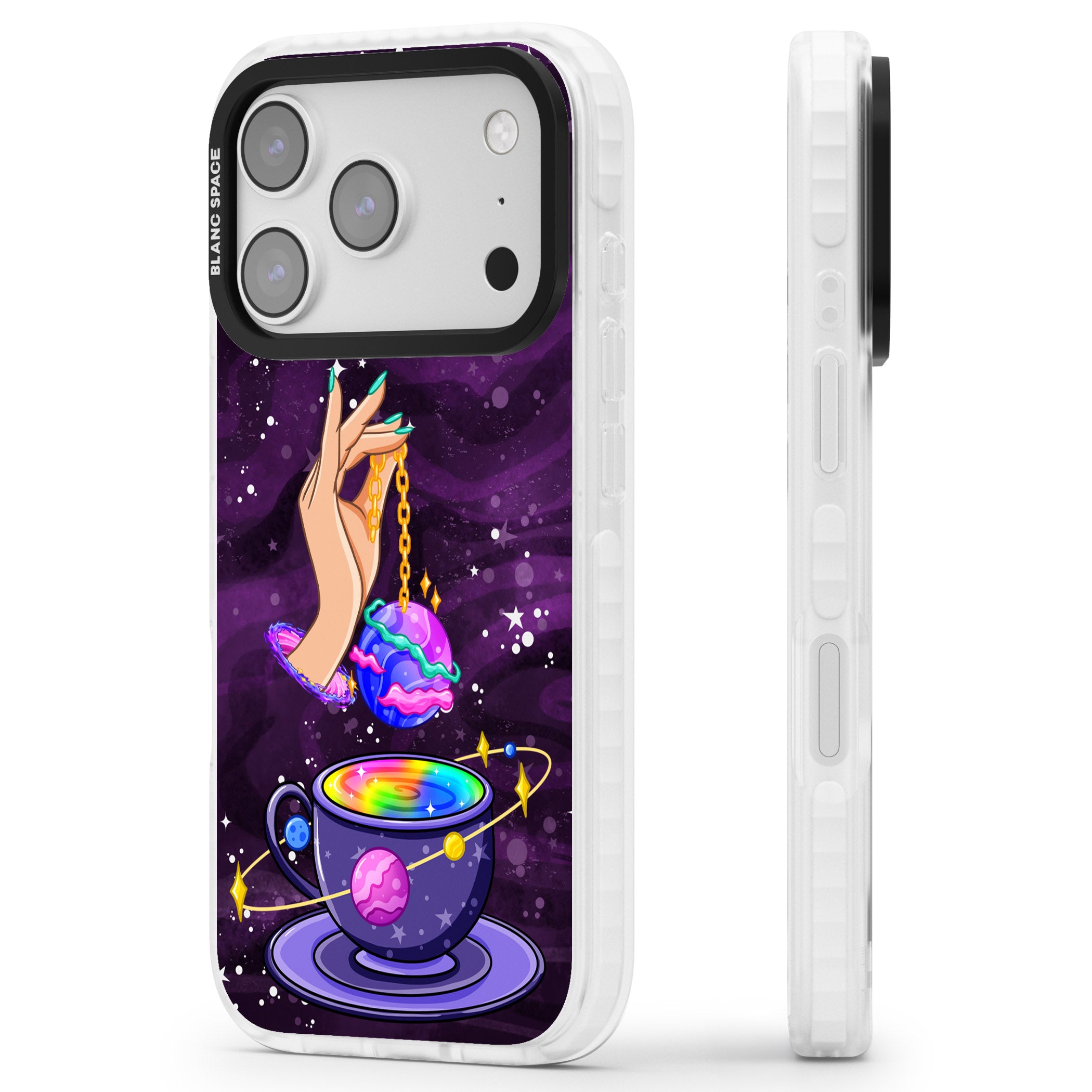 Space Tea iPhone 17 Pro Impact Pro Clear Phone Case Side Profile