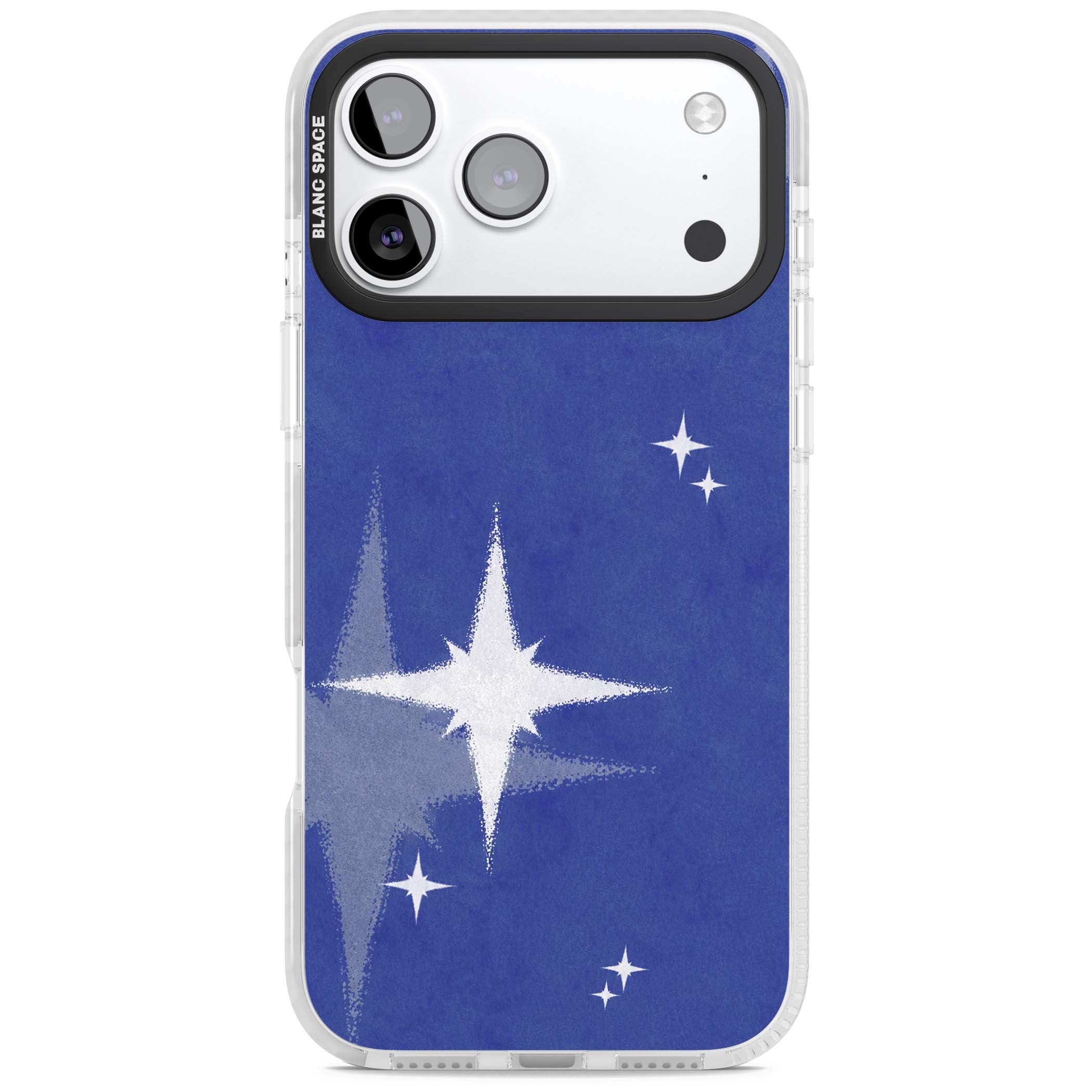 Blue Sparkle celestial iPhone case featuring sparkling silver stars on a deep blue painterly night sky | Impact Magsafe case for iPhone 17 Pro, iPhone 17 Pro Max