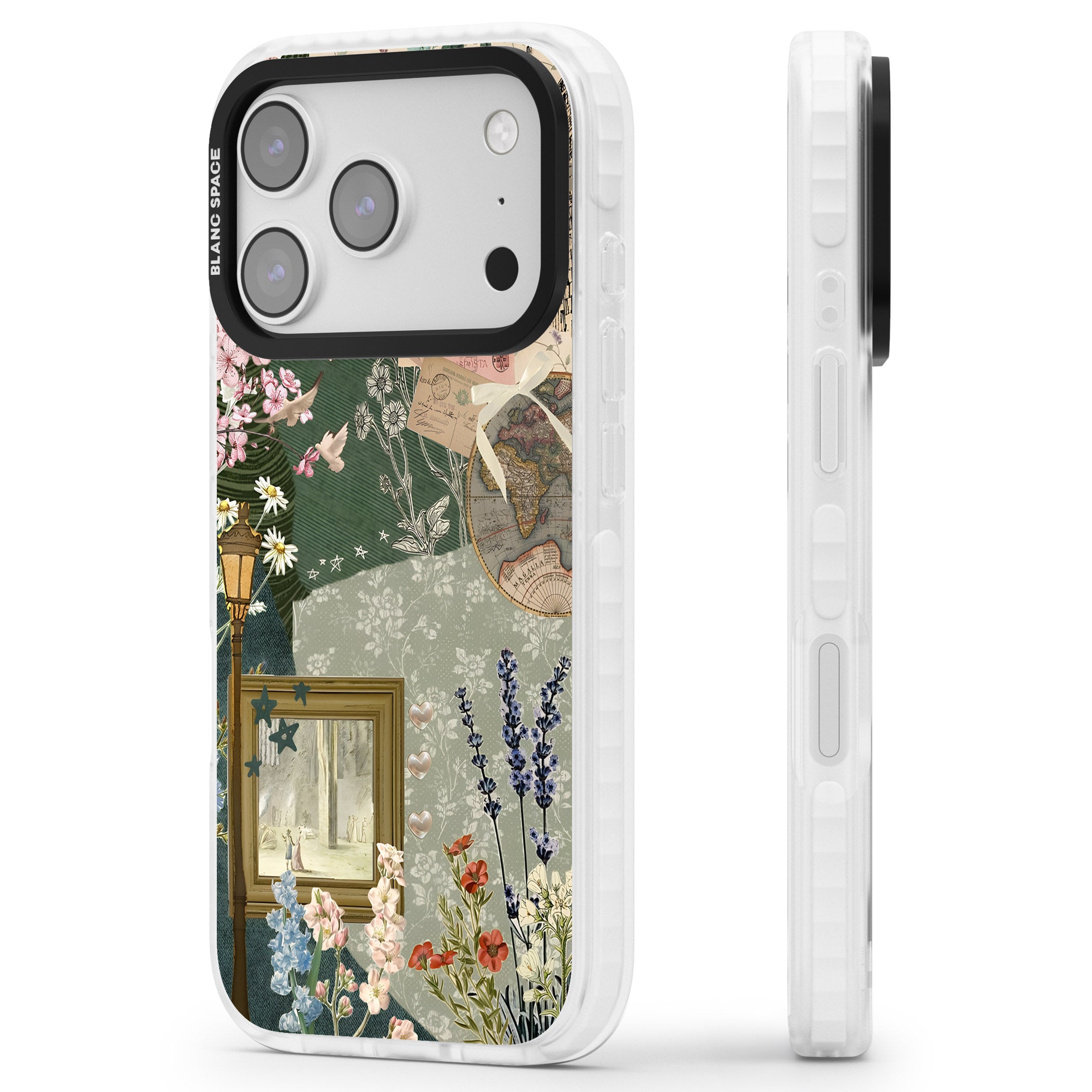 Vintage Spring Collage iPhone 17 Pro Impact Pro Clear Phone Case Side Profile