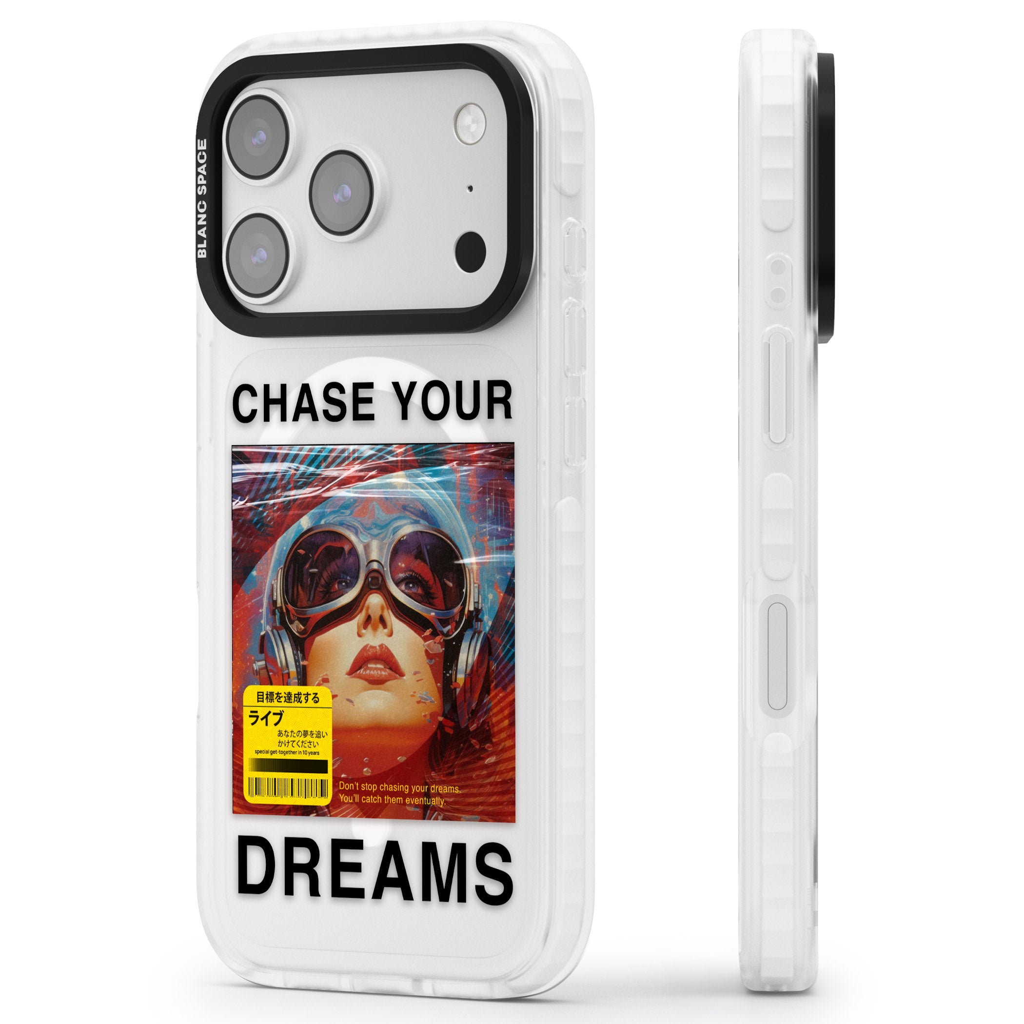 Chase Your Dreams iPhone 17 Pro Impact Pro Clear Phone Case Side Profile