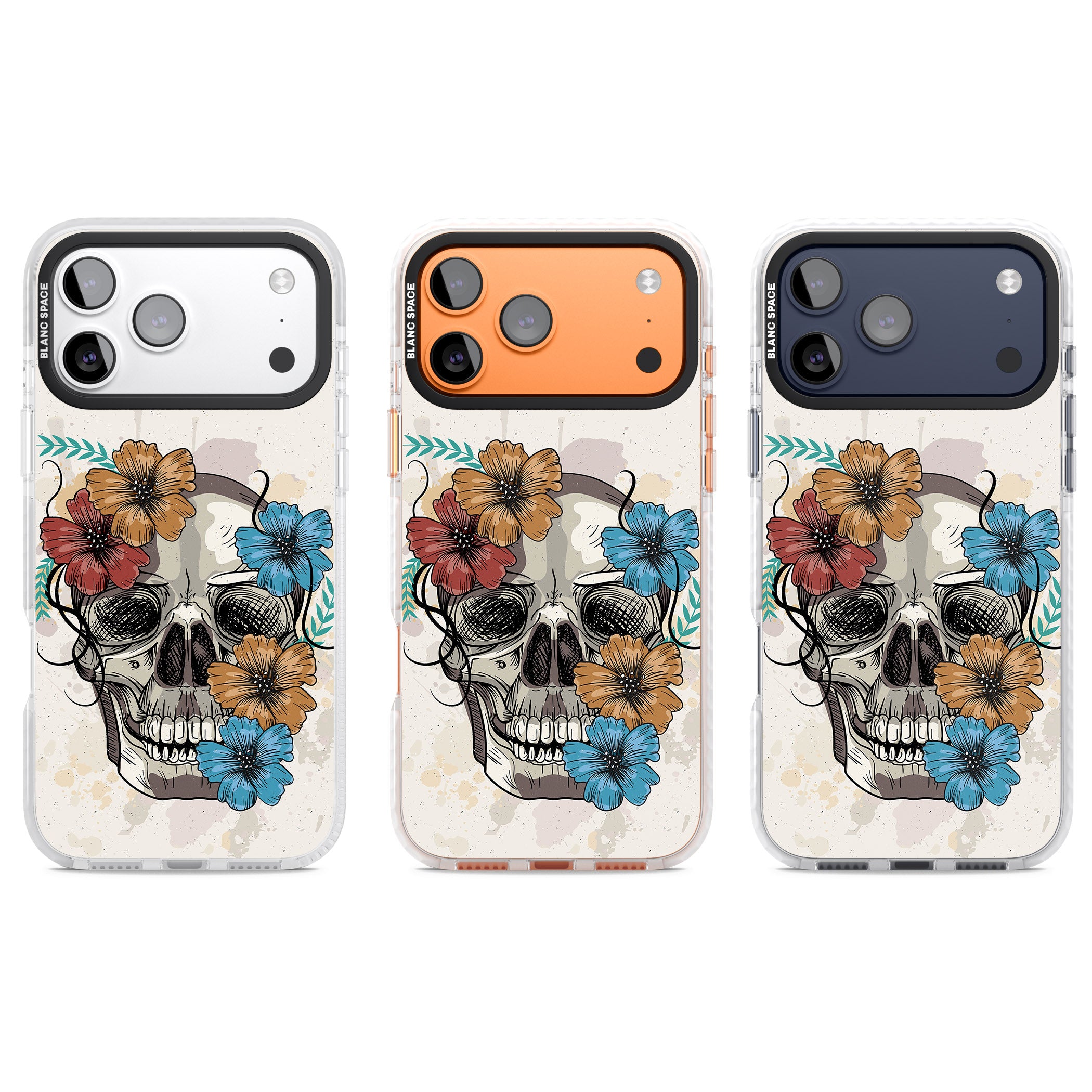 Sugar Skull Floral iPhone 17 Pro Impact Pro Clear Phone Case APT Impact Protection