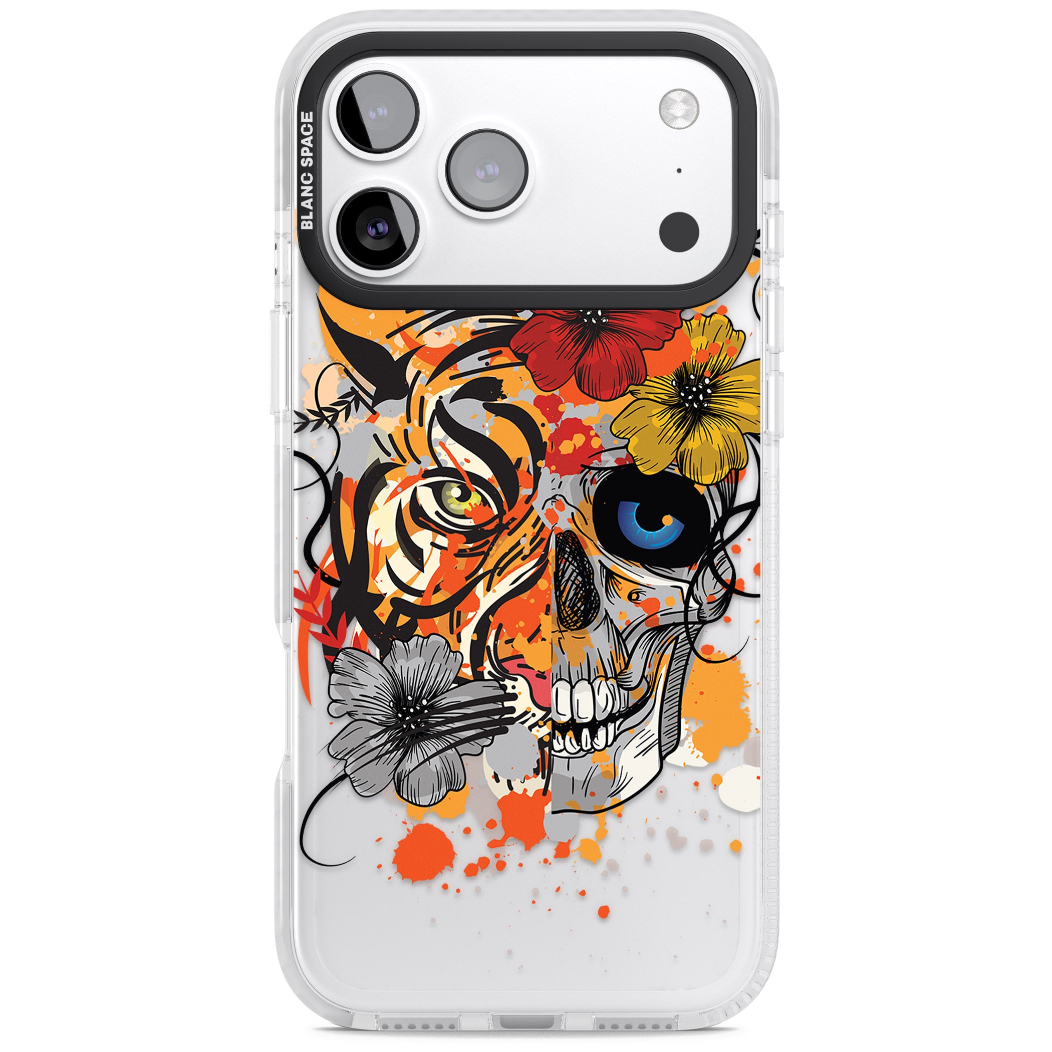 Sugar Skull Tiger Floral iPhone 17 Pro Impact Pro Clear Phone Case
