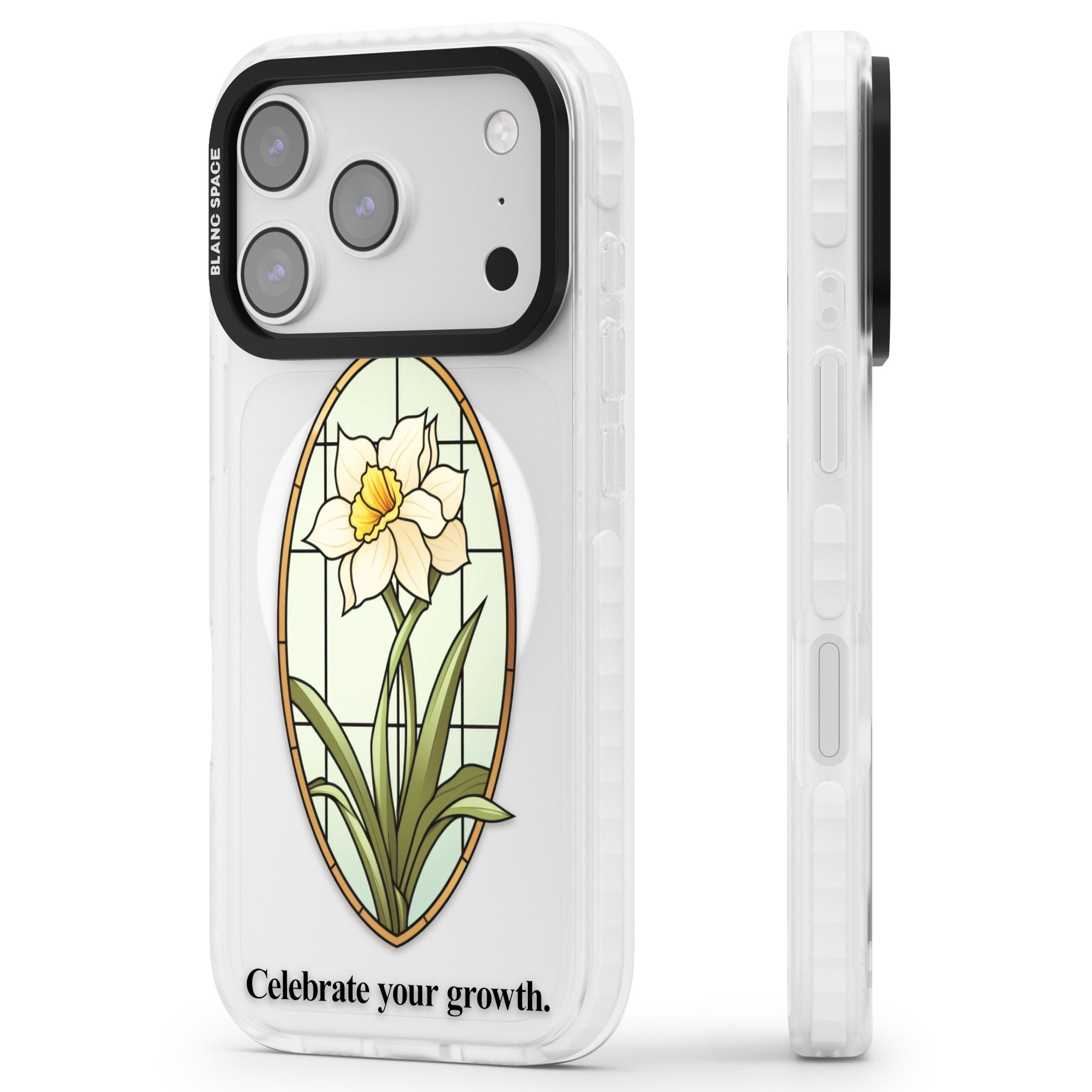 Celebrate Your Growth iPhone 17 Pro Impact Pro Clear Phone Case Side Profile