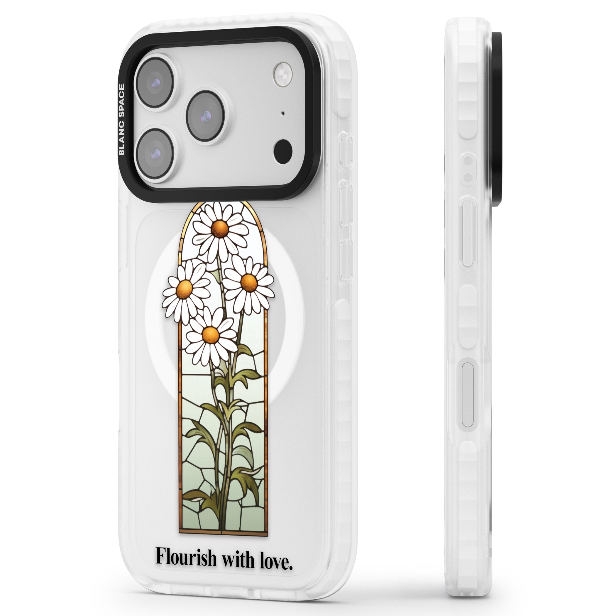 Flourish With Love iPhone 17 Pro Impact Pro Clear Phone Case Side Profile