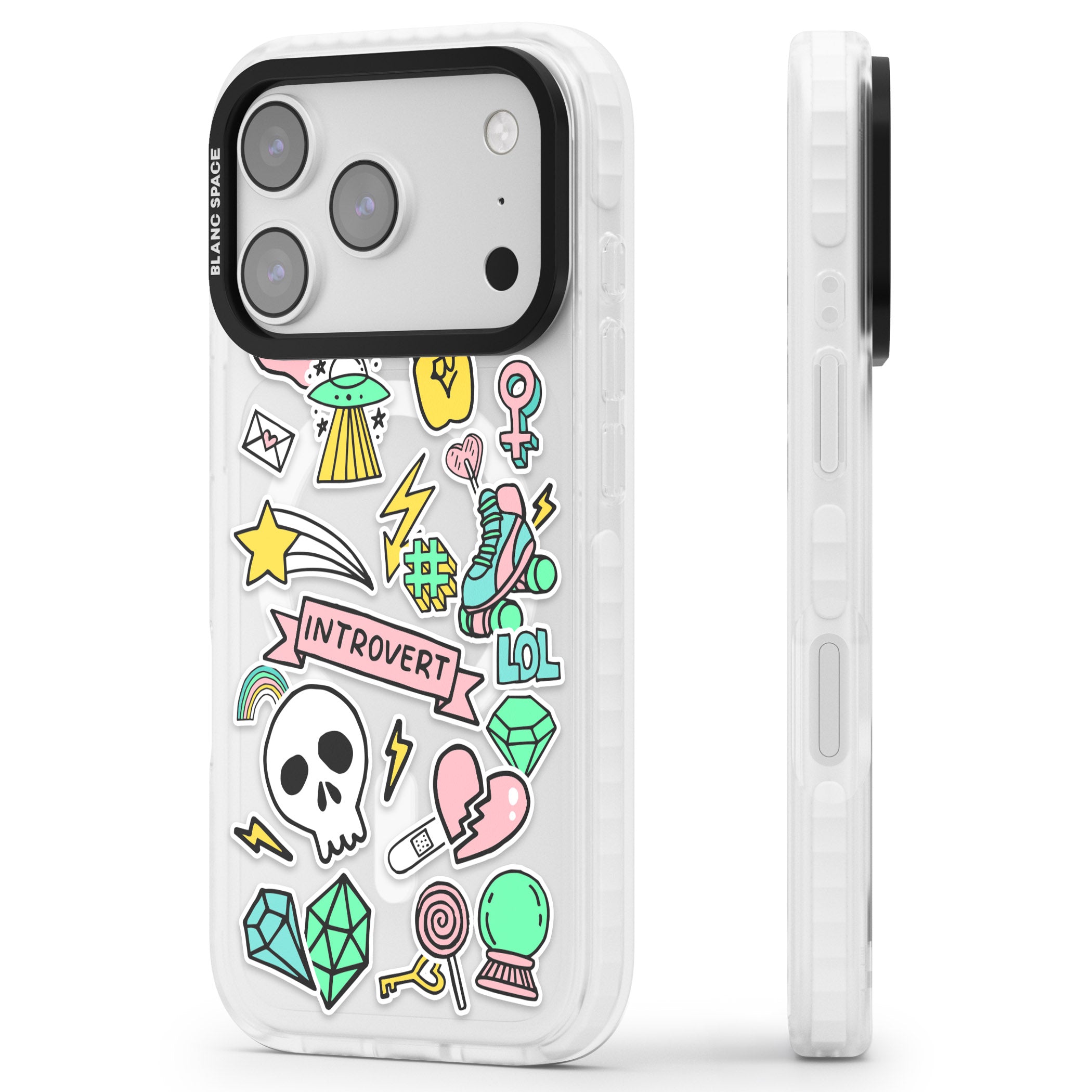 Introvert Sticker iPhone 17 Pro Impact Pro Clear Phone Case Side Profile