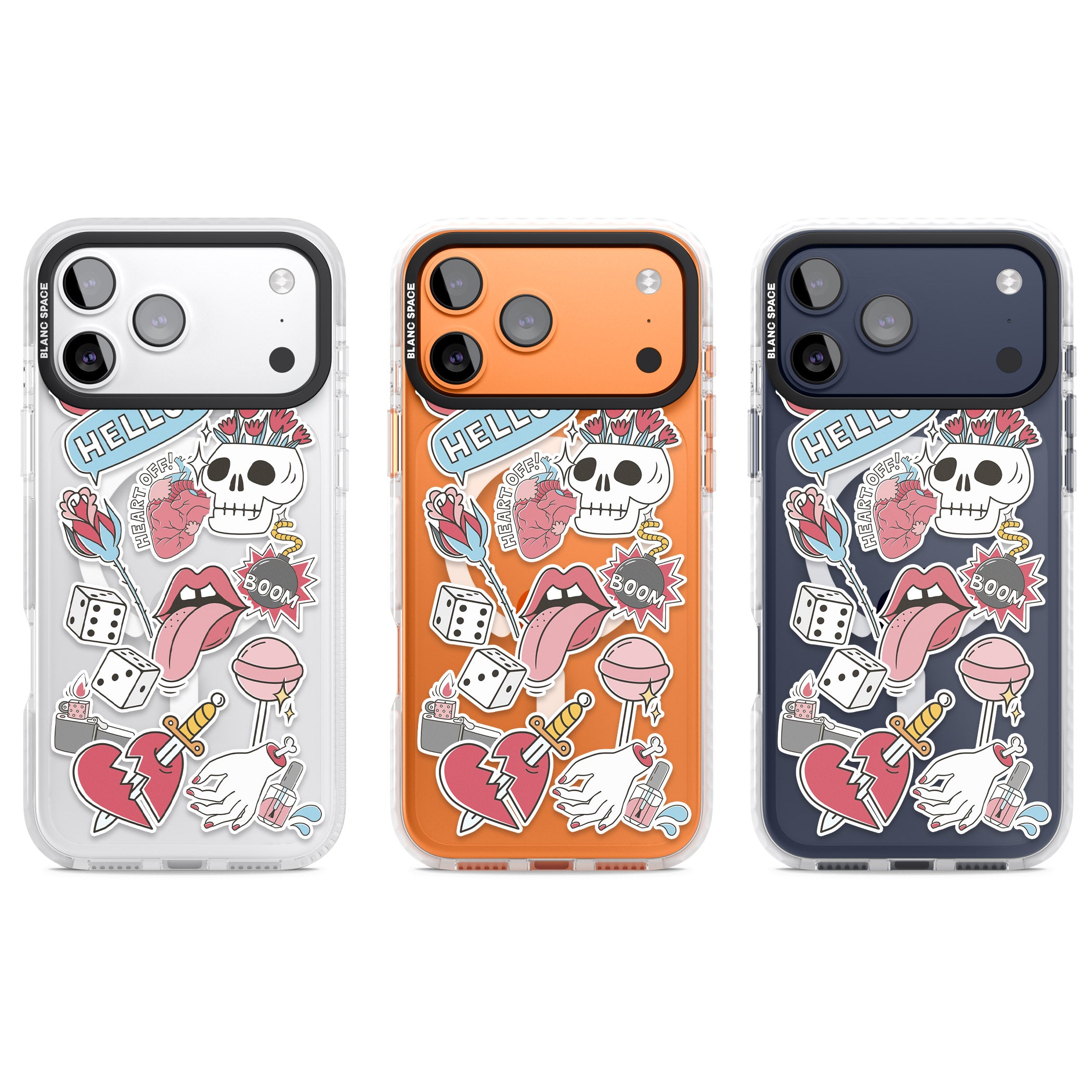 Skull & Flowers Stickers iPhone 17 Pro Impact Pro Clear Phone Case APT Impact Protection