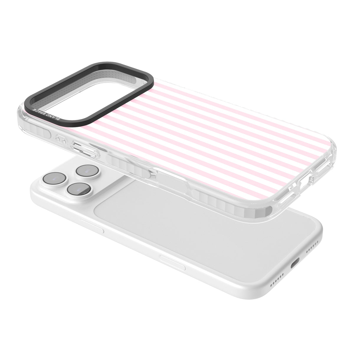 Pink Stripe preppy iPhone case featuring soft pastel pink and white vertical candy stripes iPhone 17 Pro Max Impact Pro Clear Phone Case angled