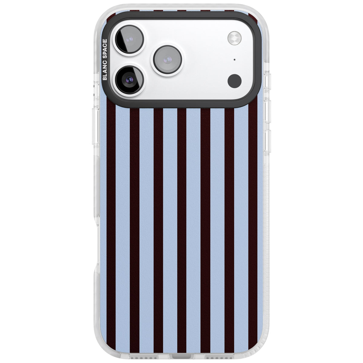 Blackcurrant Stripe preppy iPhone case featuring vertical burgundy and light blue stripes in a classic pinstripe layout iPhone 17 Pro Max Impact Pro Clear Phone Case front