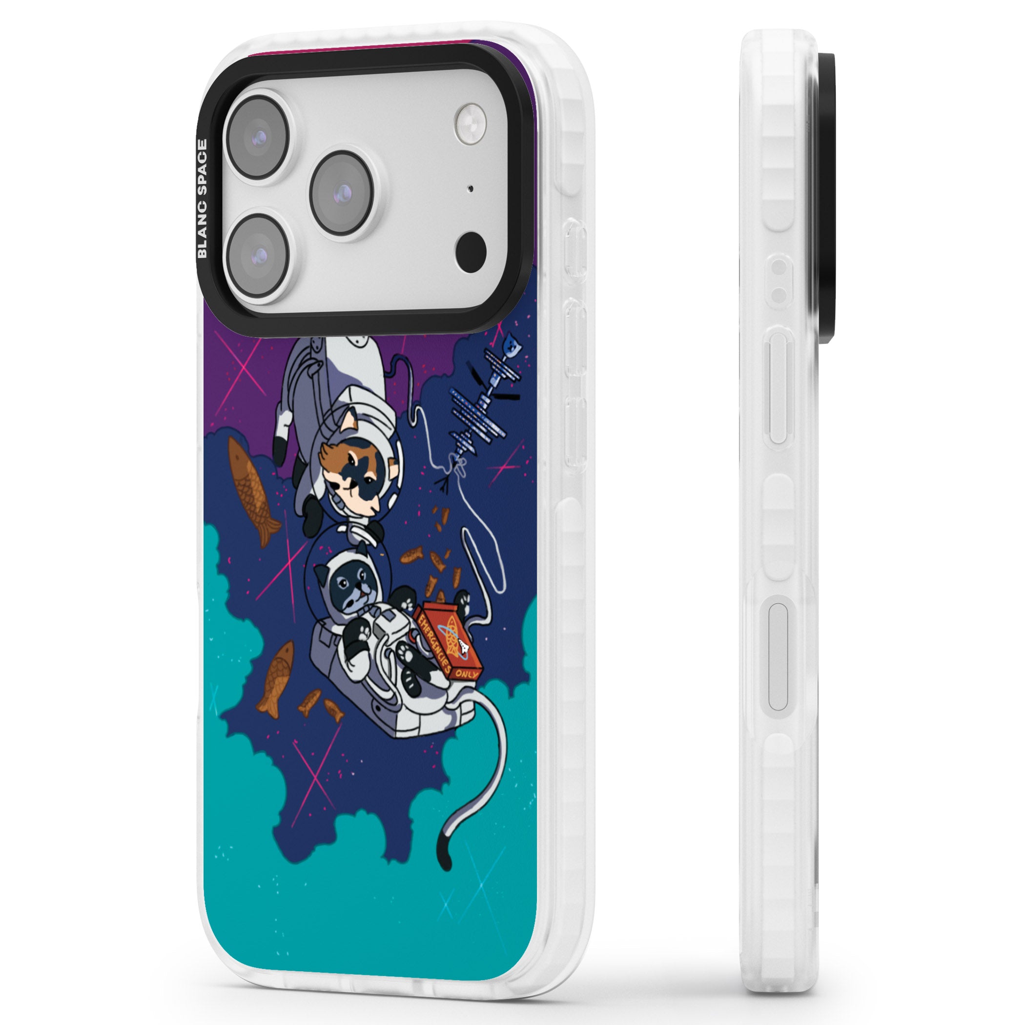 Cats In Space iPhone 17 Pro Impact Pro Clear Phone Case Side Profile
