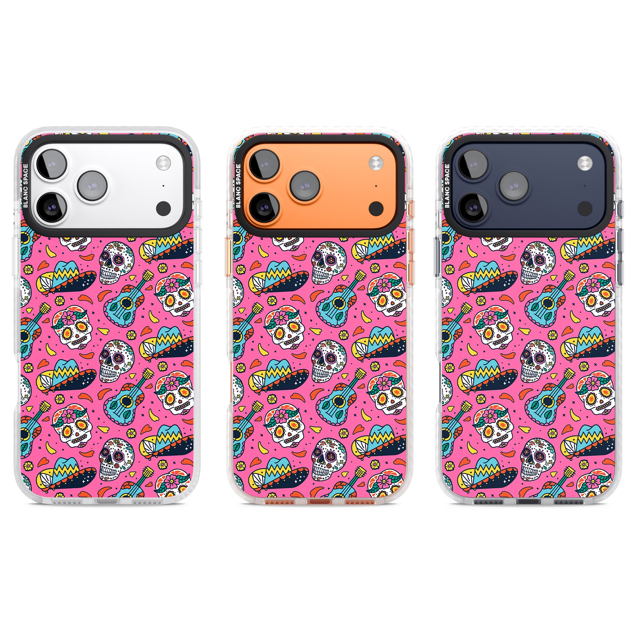 Pink Day Of The Dead Pattern iPhone 17 Pro Impact Pro Clear Phone Case APT Impact Protection
