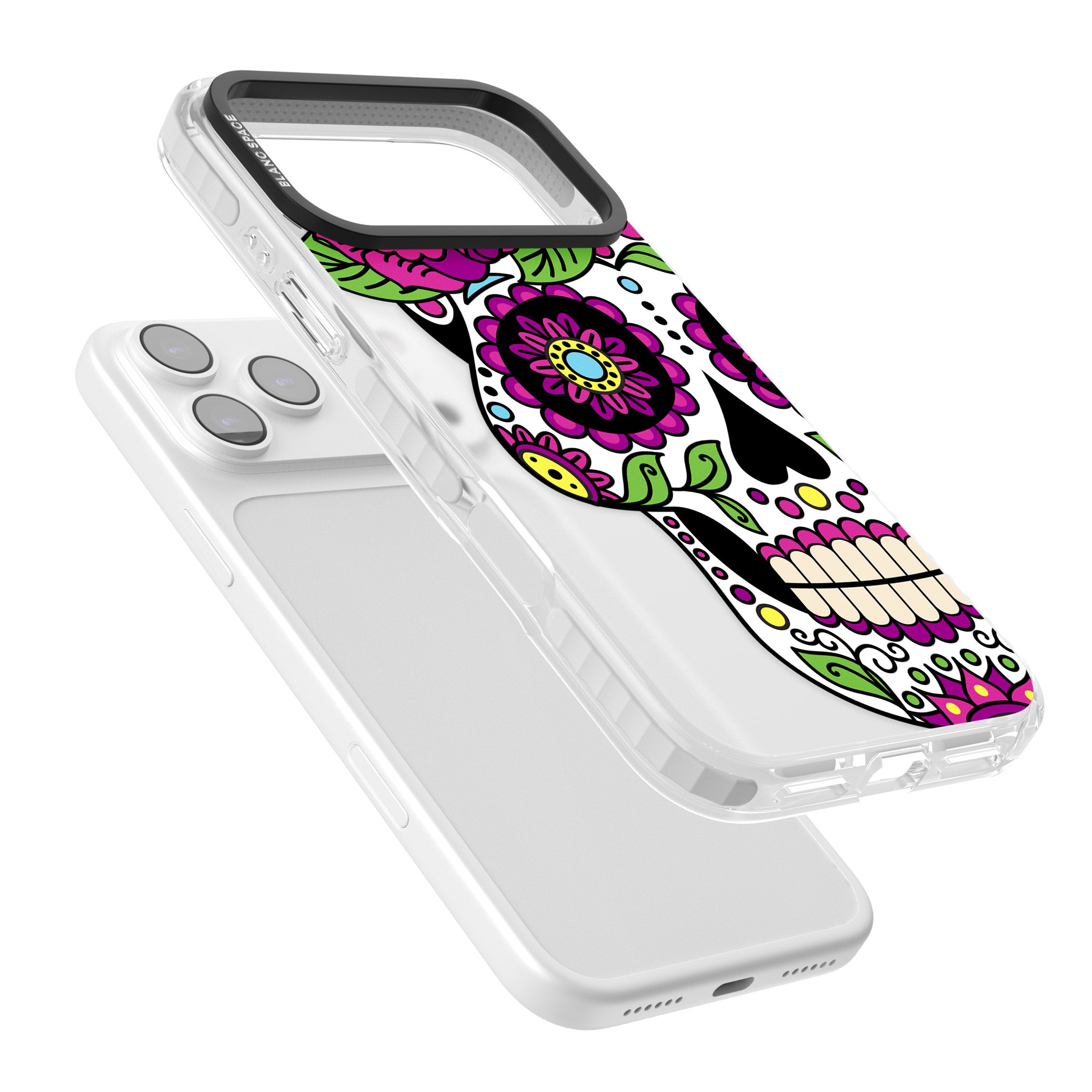 Purple Floral Sugar Skull iPhone 17 Pro Impact Pro Clear Phone Case Colours
