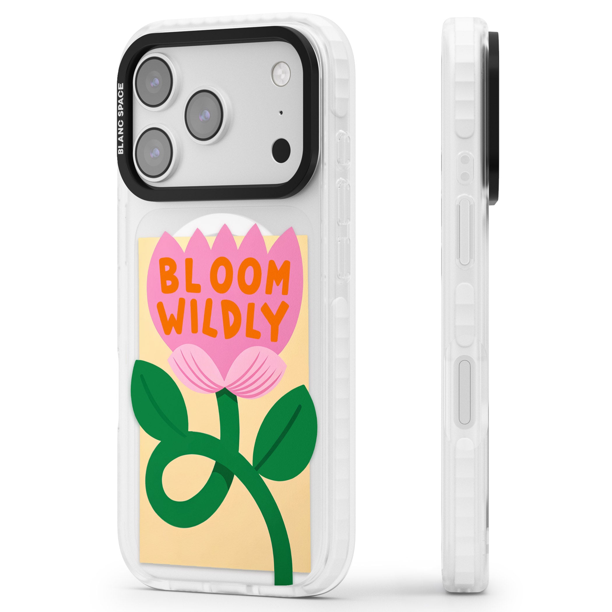 Bloom Wildly iPhone 17 Pro Impact Pro Clear Phone Case Side Profile