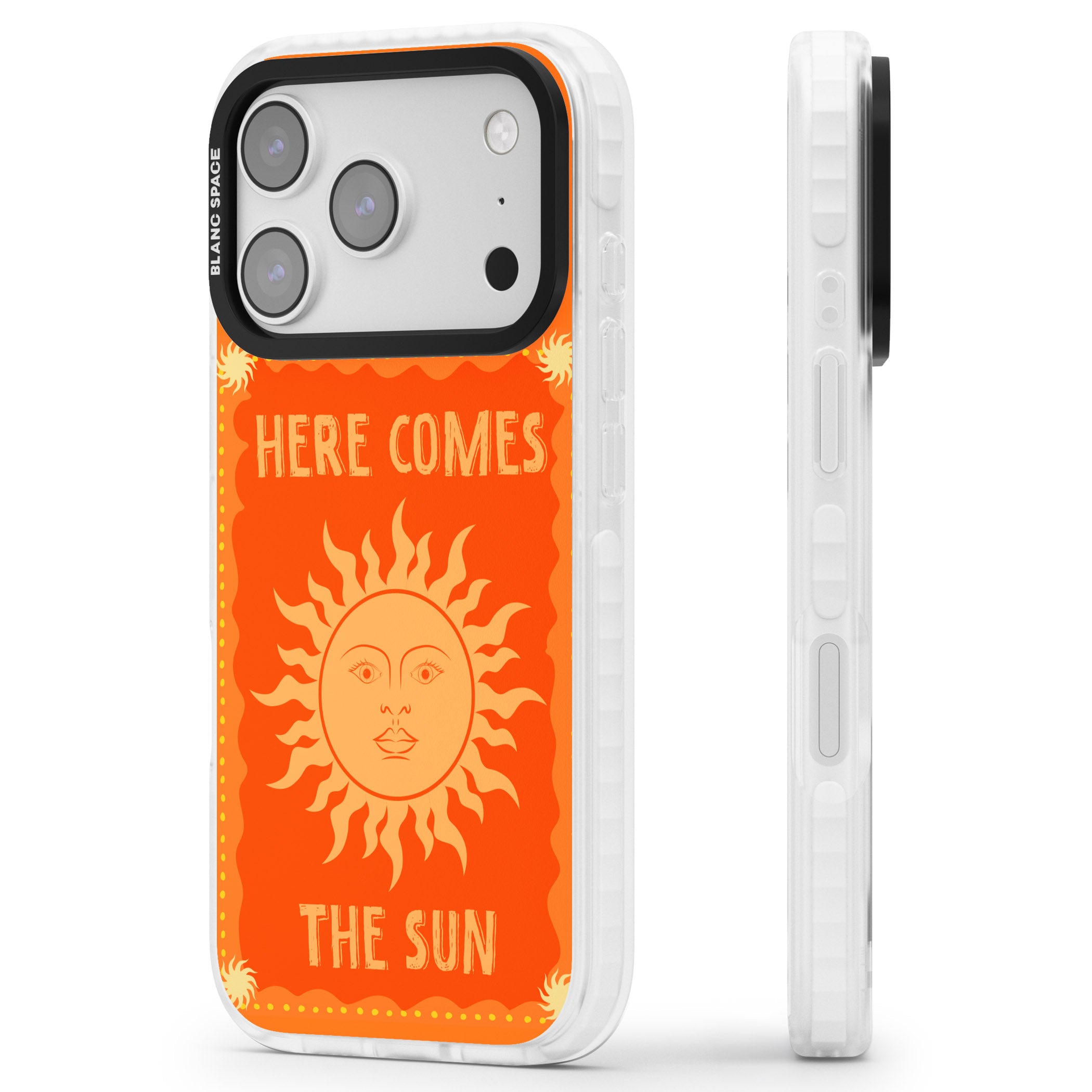 Retro Here Comes The Sun iPhone 17 Pro Impact Pro Clear Phone Case Side Profile